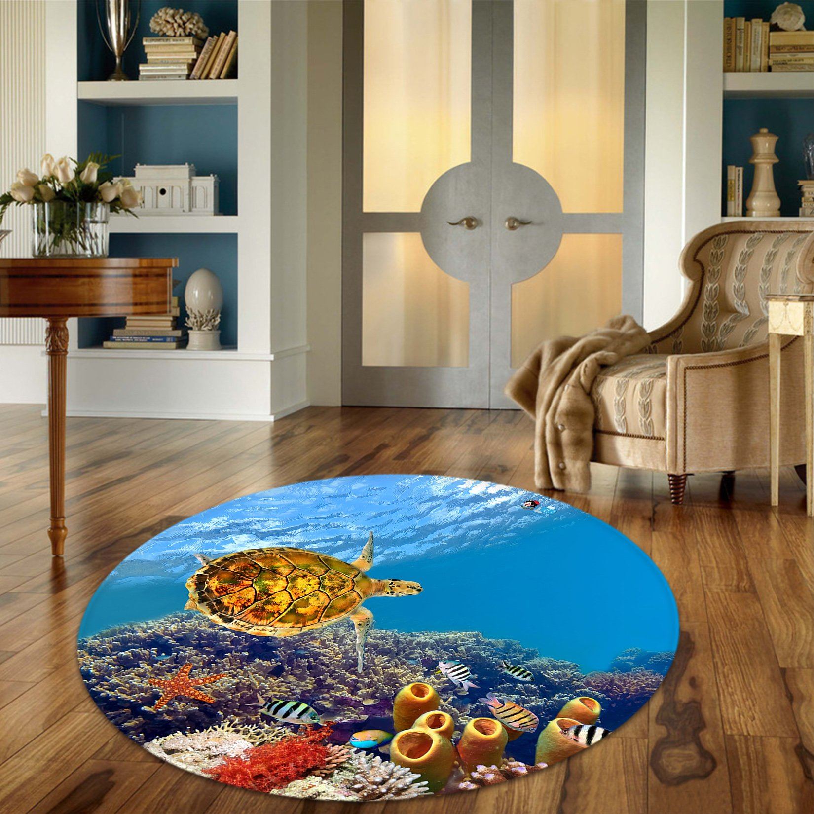 3D Sea Turtle 847 Round Non Slip Rug Mat Mat AJ Creativity Home 
