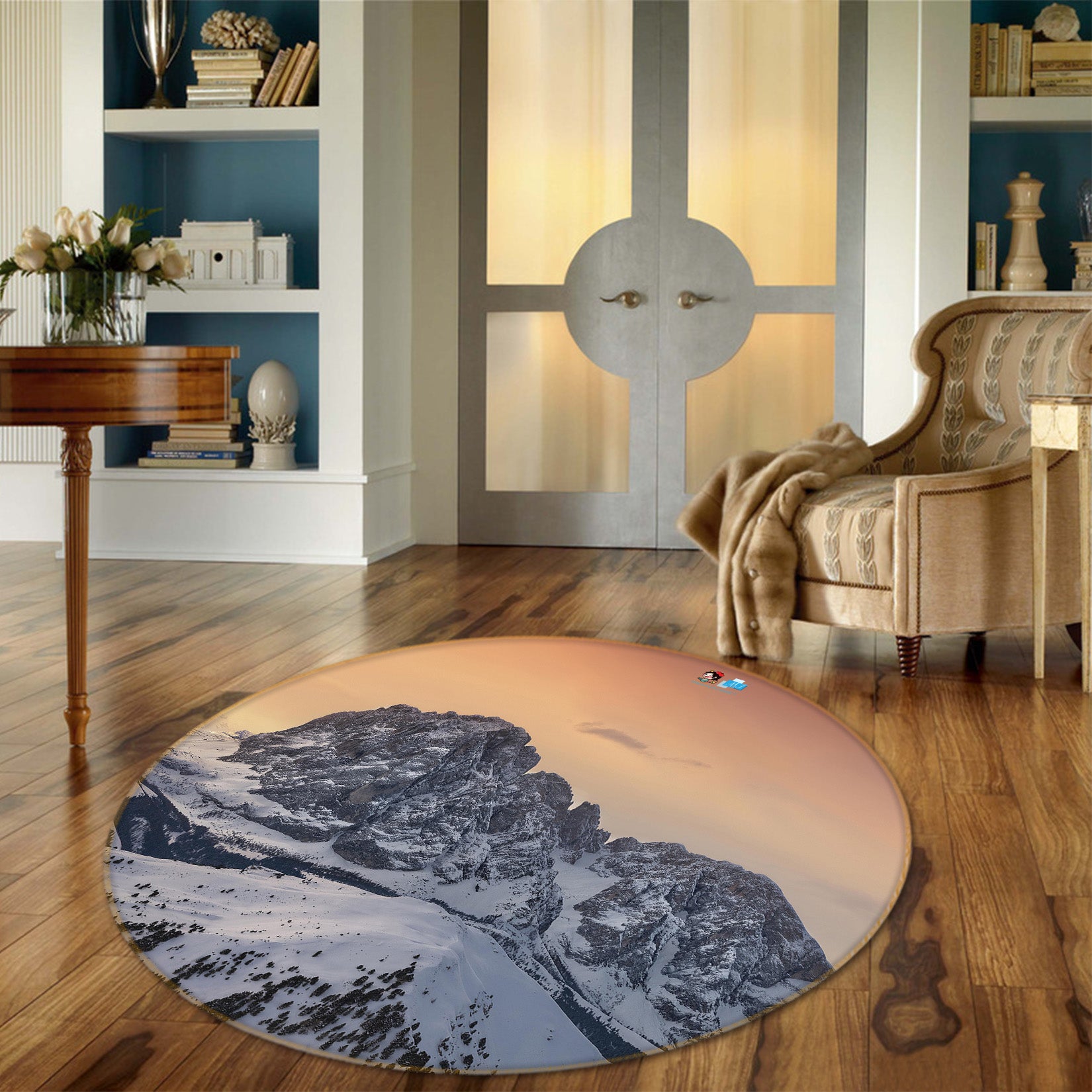 3D Snow Mountain 81105 Round Non Slip Rug Mat