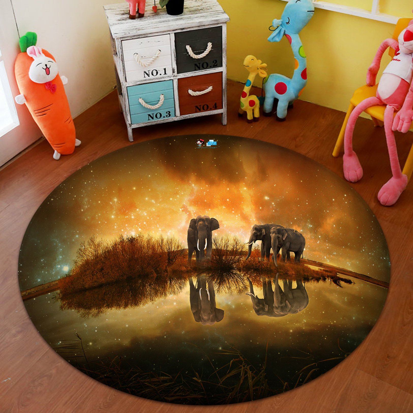 3D Elephant 5236 Round Non Slip Rug Mat Mat AJ Creativity Home 