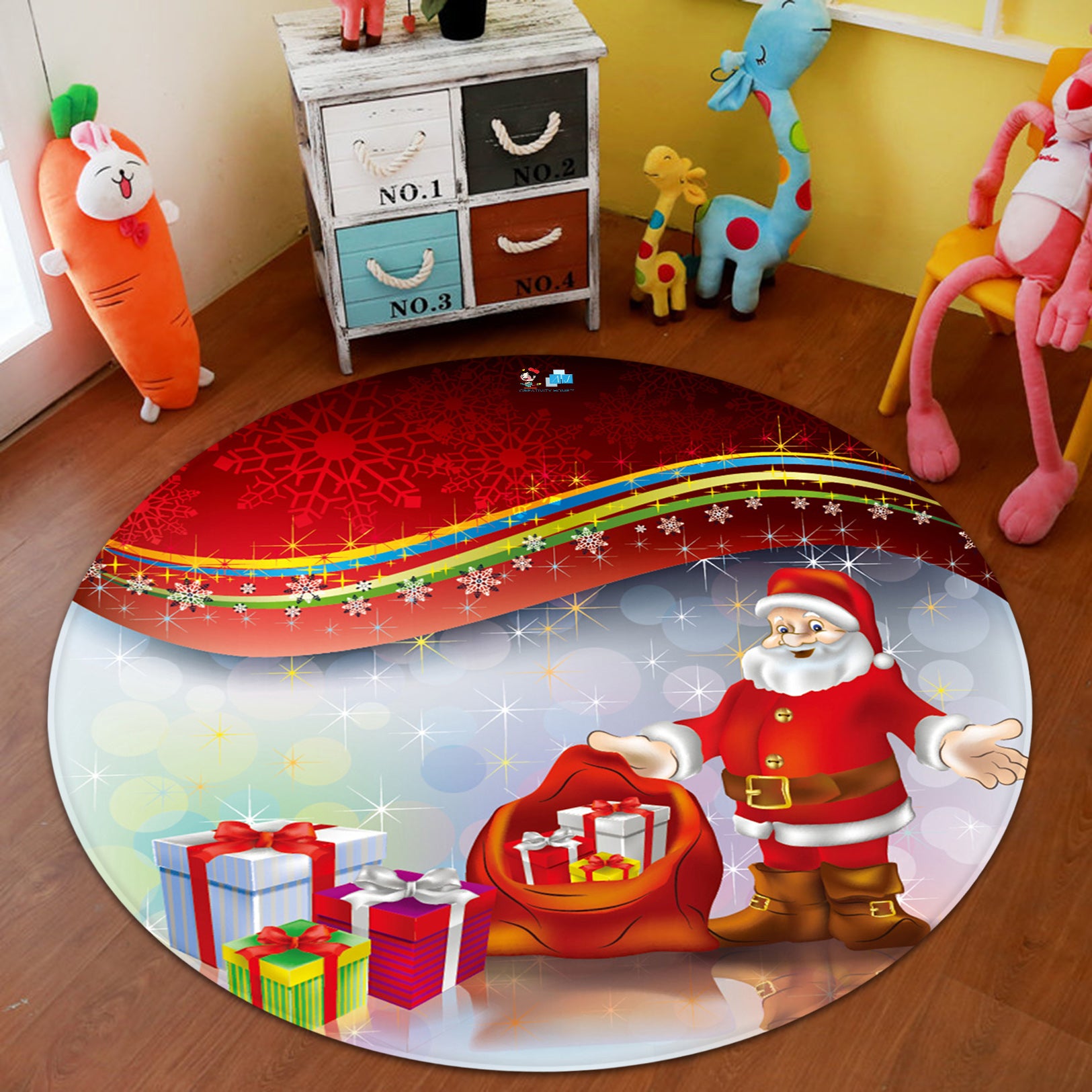 3D Gift Santa 66015 Christmas Round Non Slip Rug Mat Xmas