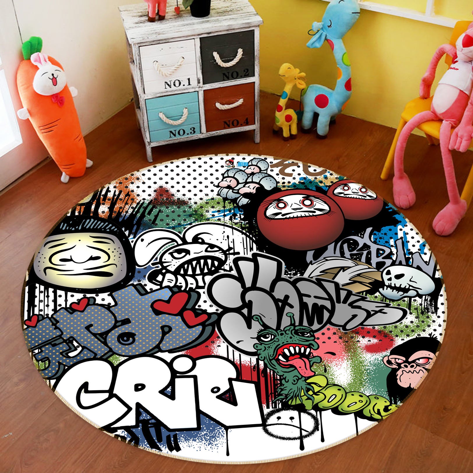 3D Graffiti 81255 Round Non Slip Rug Mat