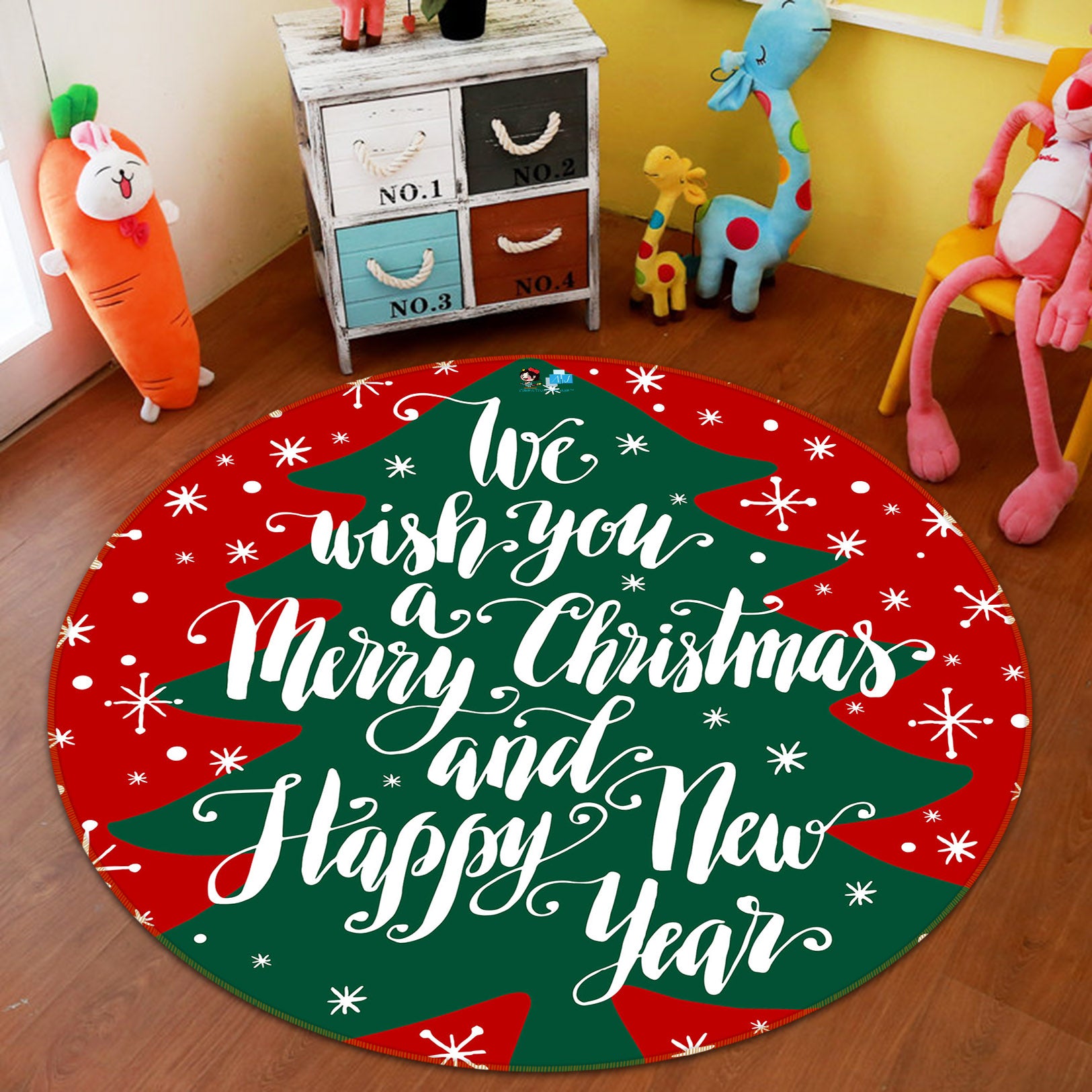 3D Tree 54168 Christmas Round Non Slip Rug Mat Xmas