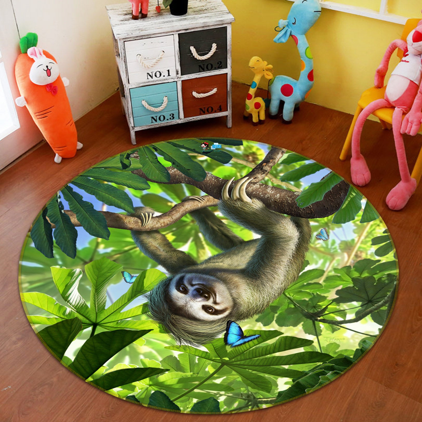 3D Sloth 85145 Jerry LoFaro Rug Round Non Slip Rug Mat
