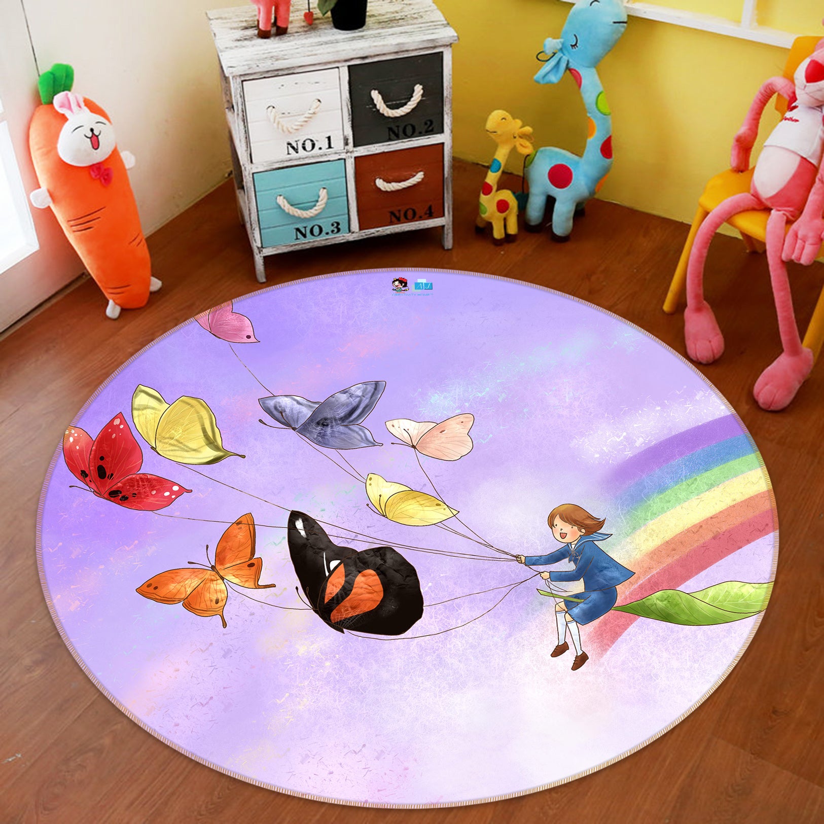 3D Rainbow Butterfly 72242 Round Non Slip Rug Mat