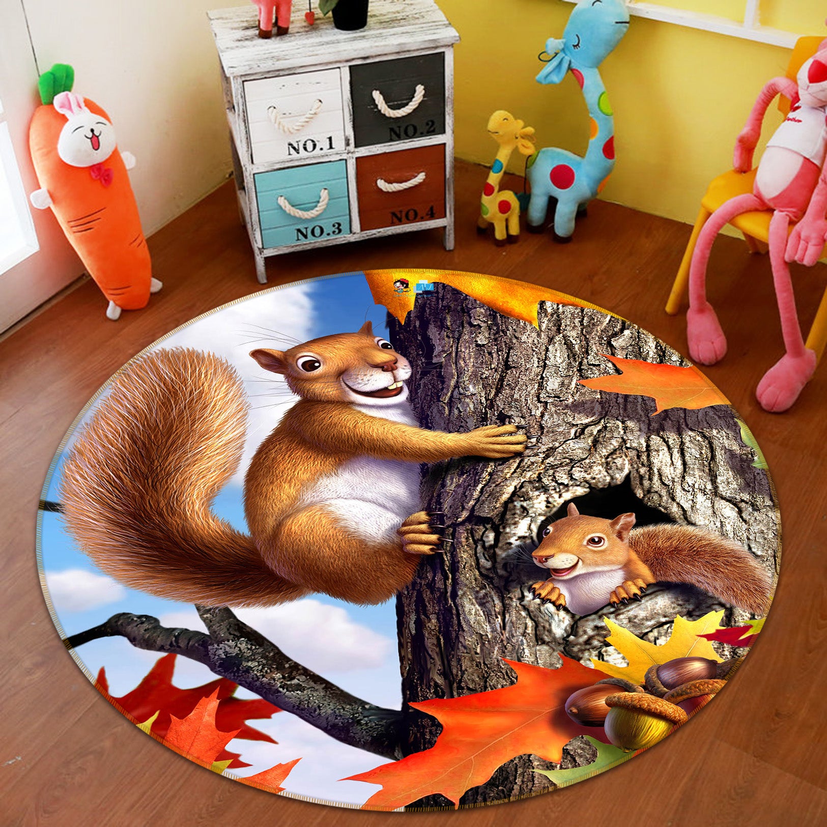 3D Squirrels 85117 Jerry LoFaro Rug Round Non Slip Rug Mat