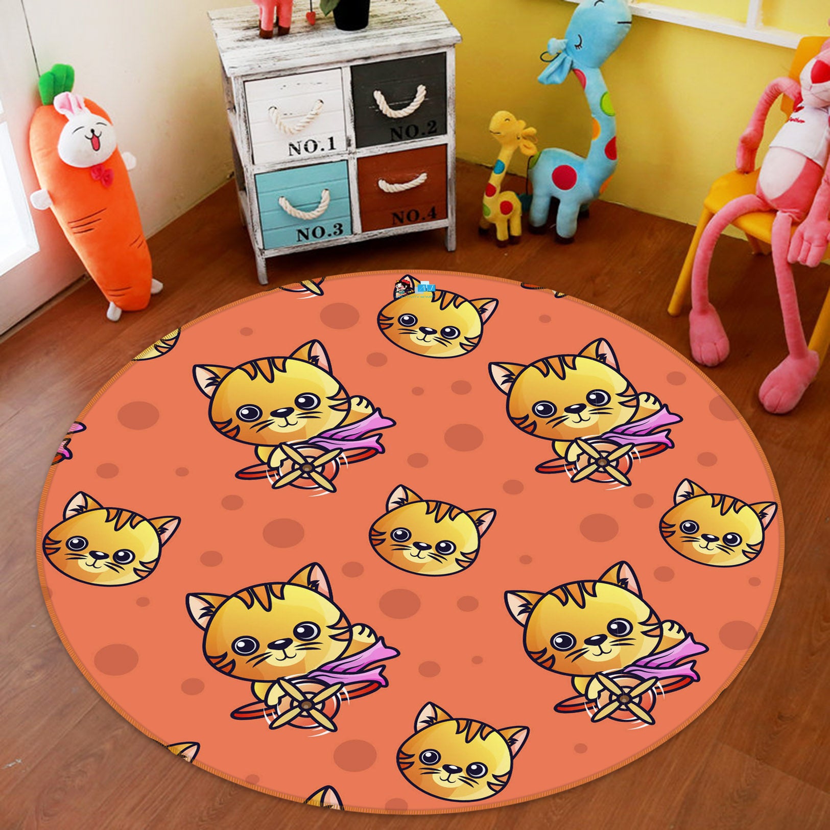 3D Yellow Cat Pattern 75049 Round Non Slip Rug Mat