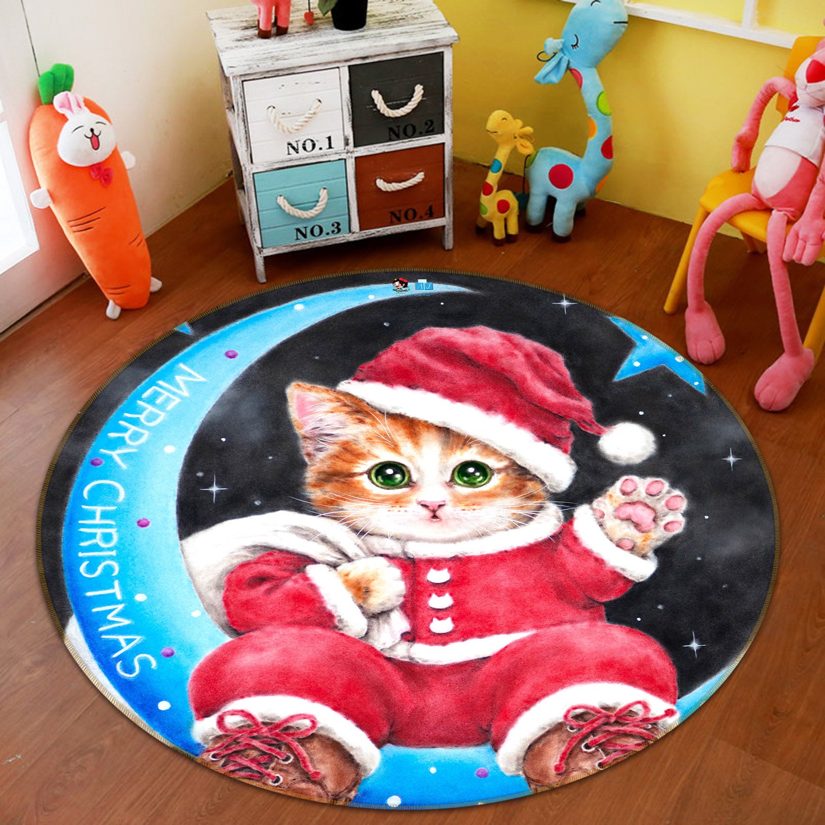 3D Christmas Cat Moon 6061 Kayomi Harai Rug Round Non Slip Rug Mat