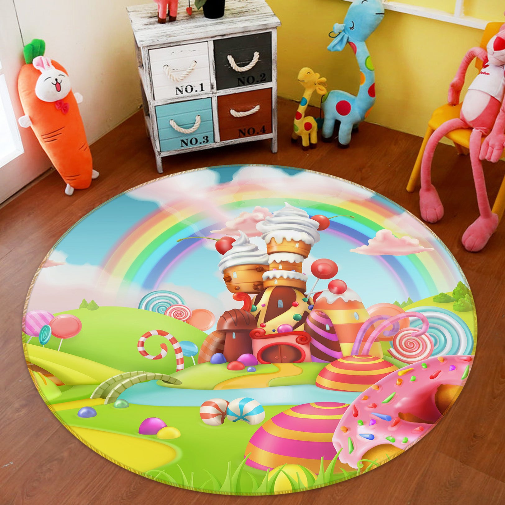 3D Rainbow Candy 37014 Round Non Slip Rug Mat