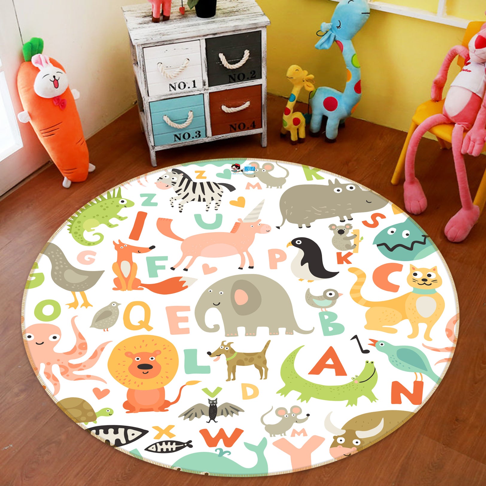 3D Cartoon Animals 81234 Round Non Slip Rug Mat