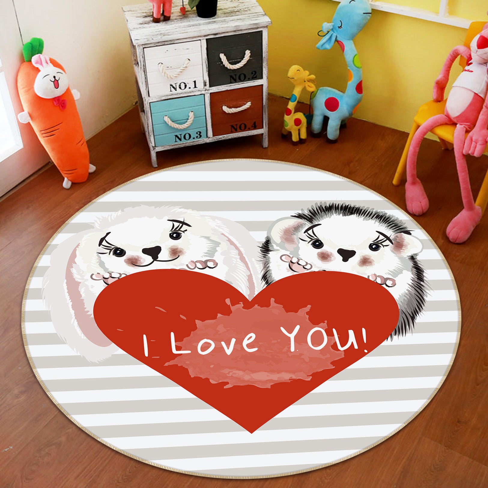 3D Red Heart 29003 Round Non Slip Rug Mat