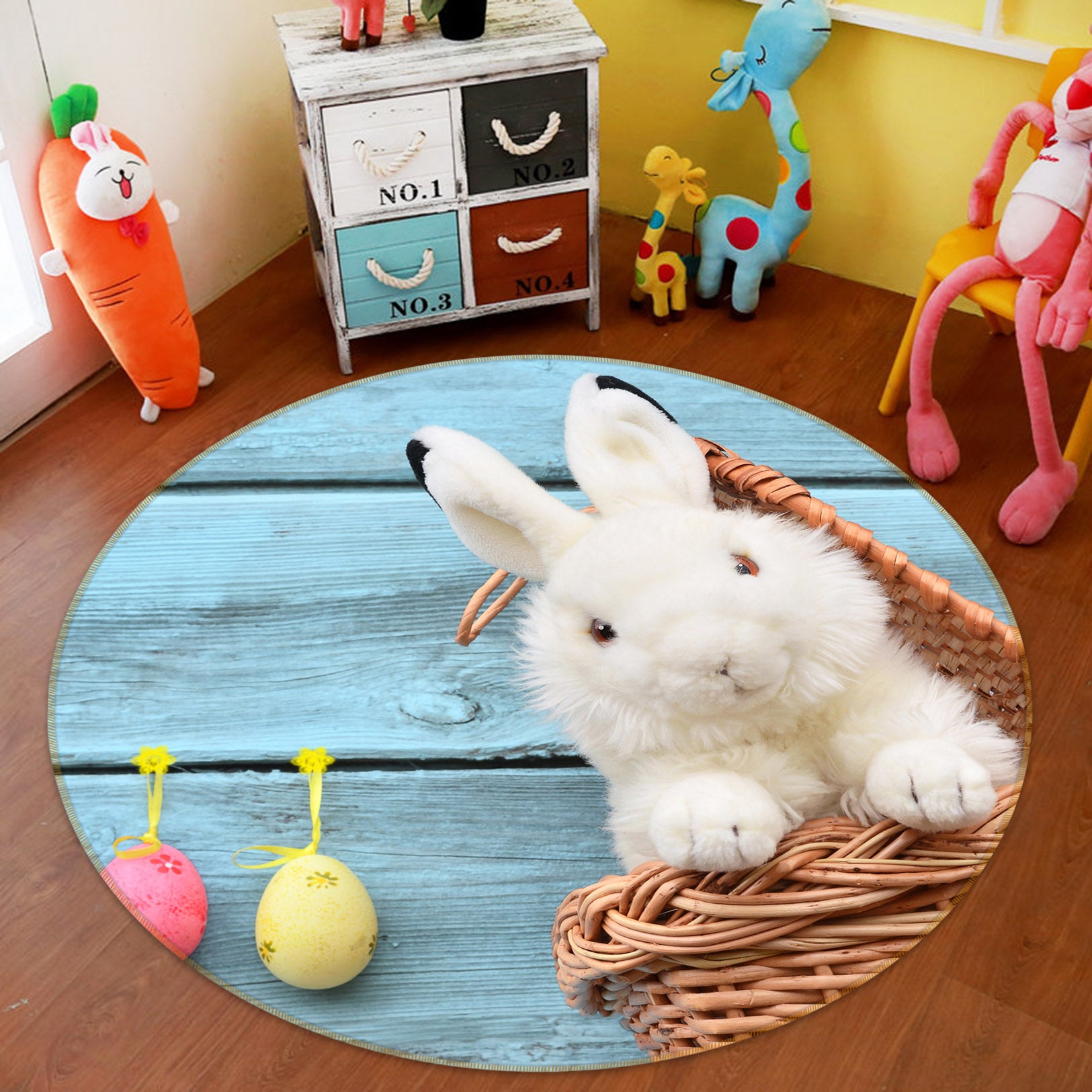 3D White Rabbit Doll 38005 Animal Round Non Slip Rug Mat