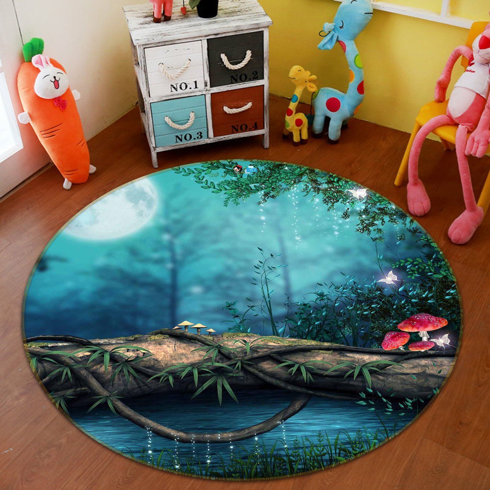 3D Magic Forest Night 31 Round Non Slip Rug Mat Mat AJ Creativity Home 