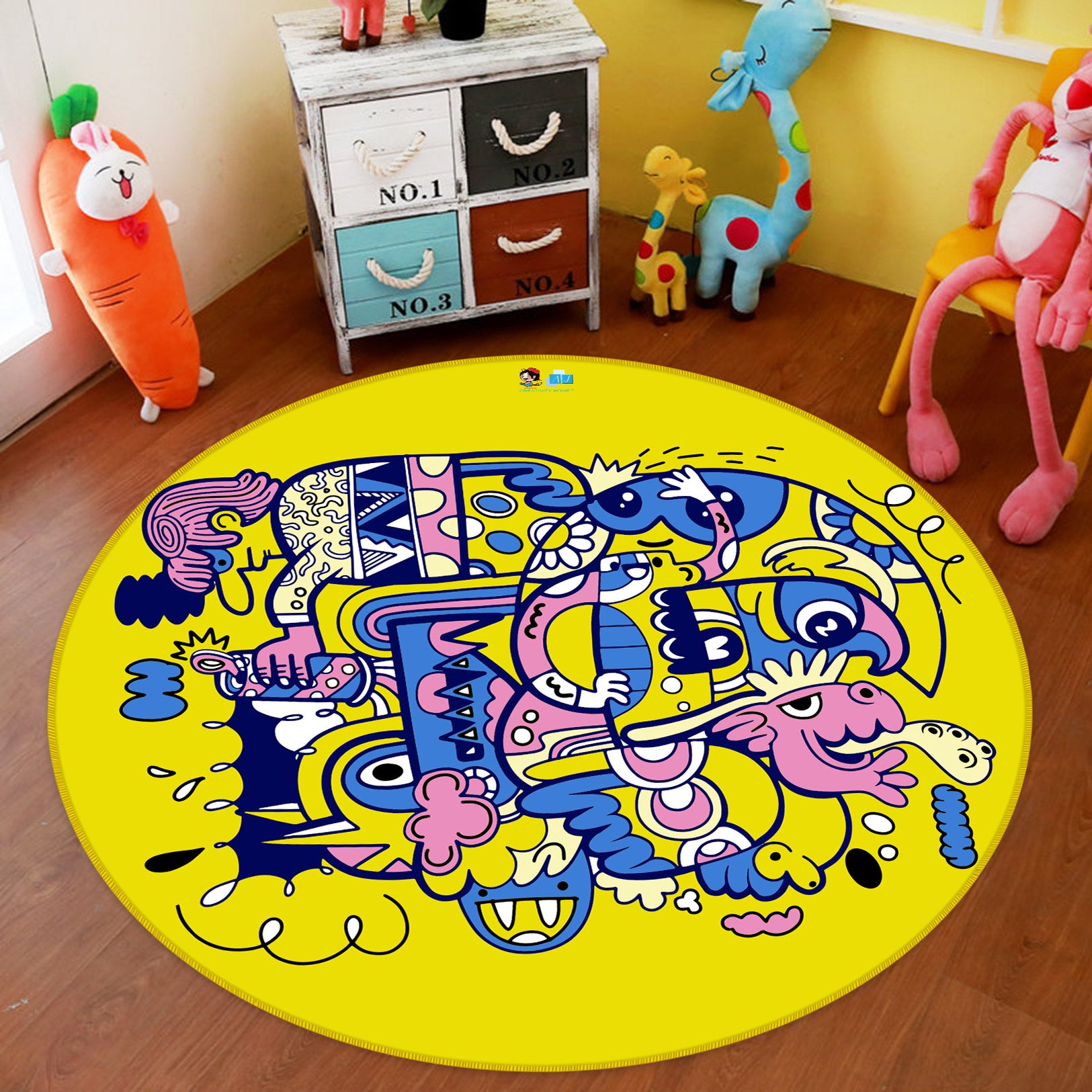 3D Cartoon Pattern 81207 Round Non Slip Rug Mat