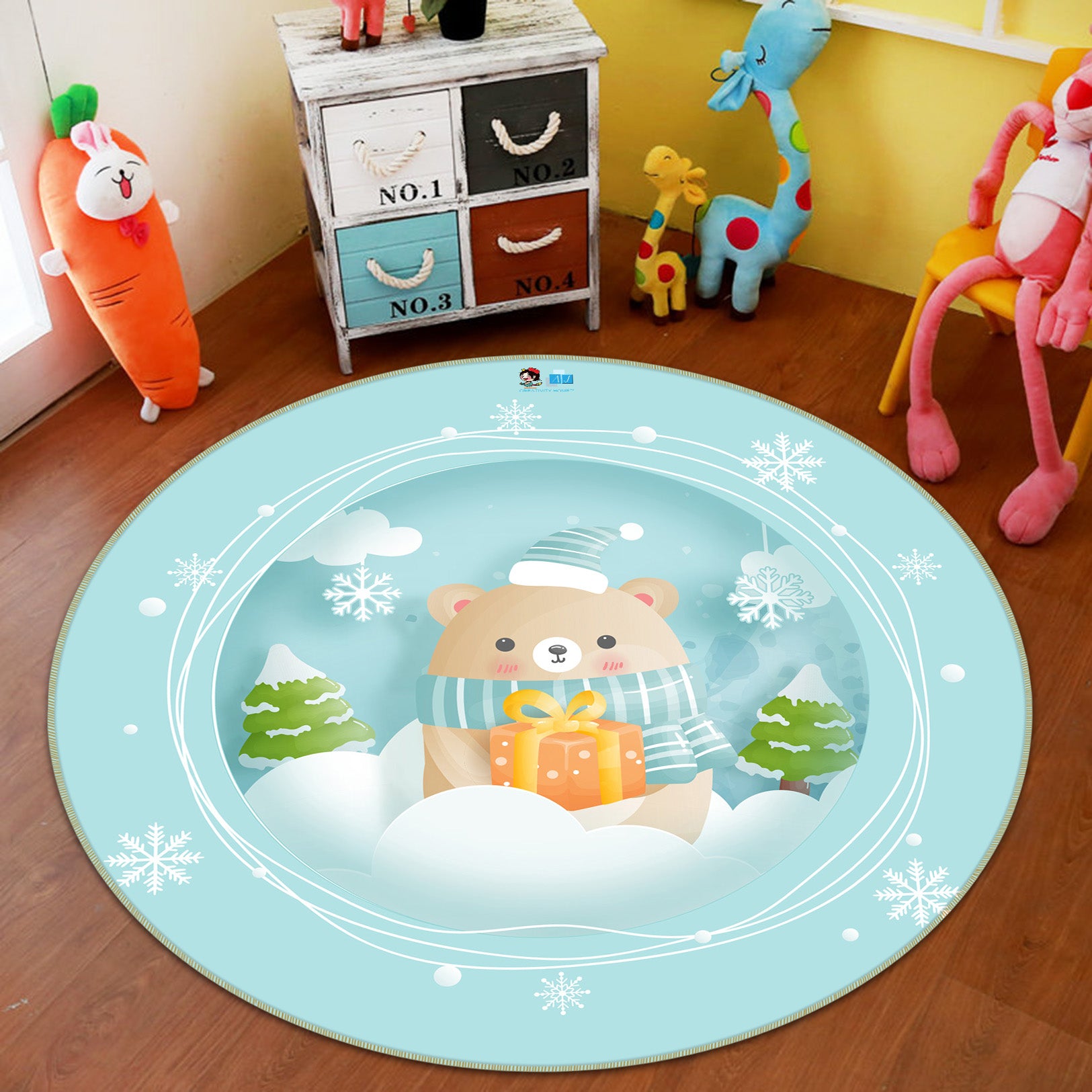 3D Snow Bear 74242 Round Non Slip Rug Mat