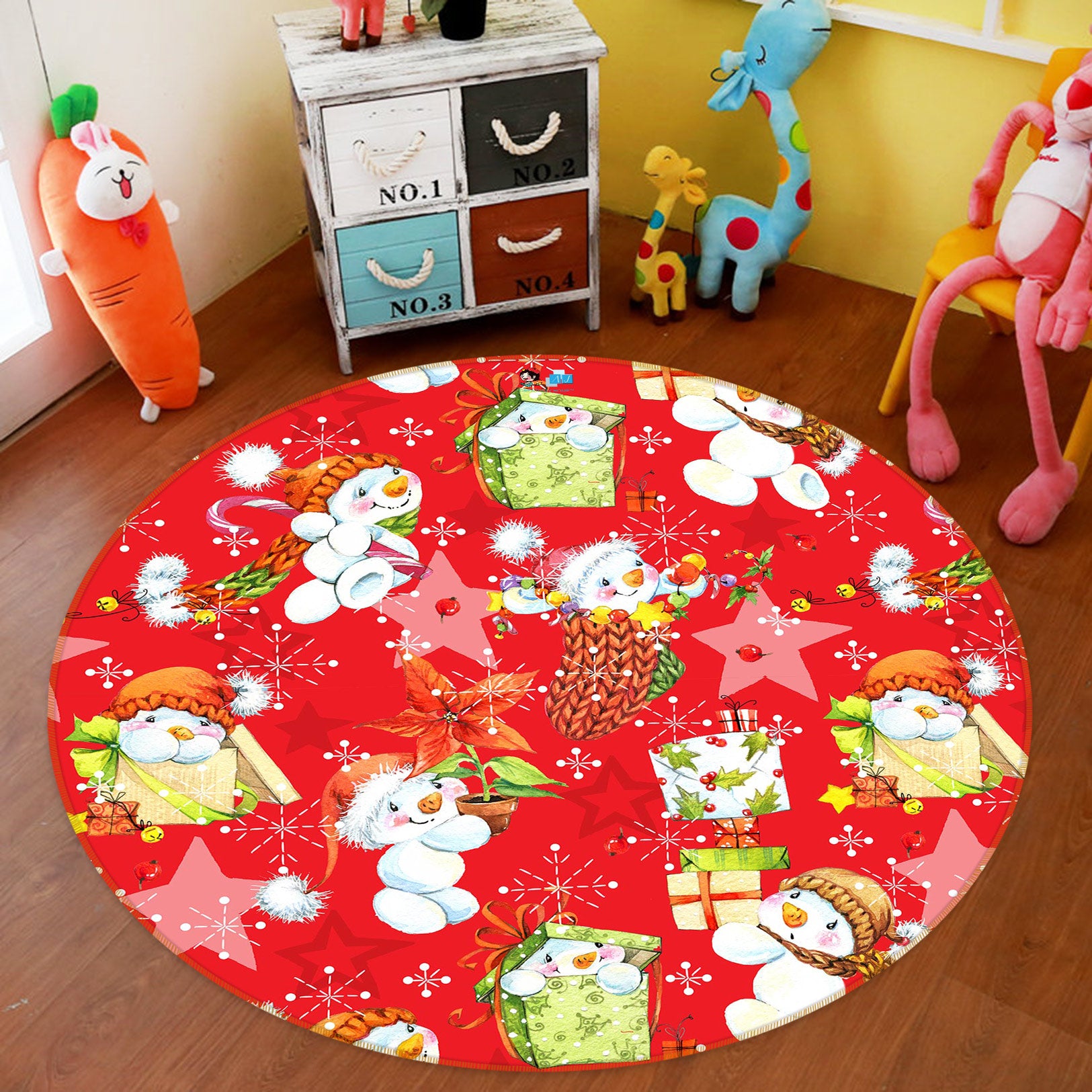 3D Snowman Doll Pattern 54030 Christmas Round Non Slip Rug Mat Xmas