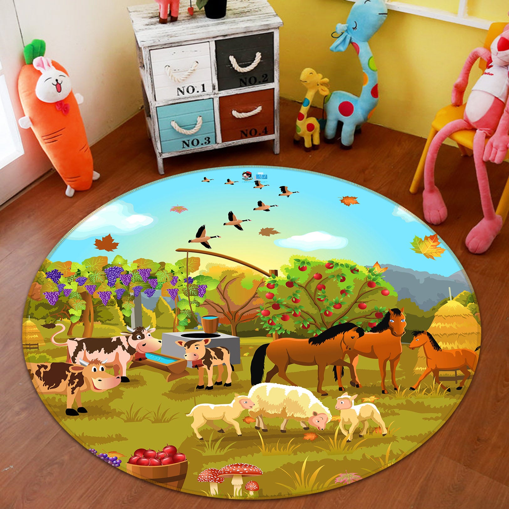 3D Farm Animals 74125 Round Non Slip Rug Mat