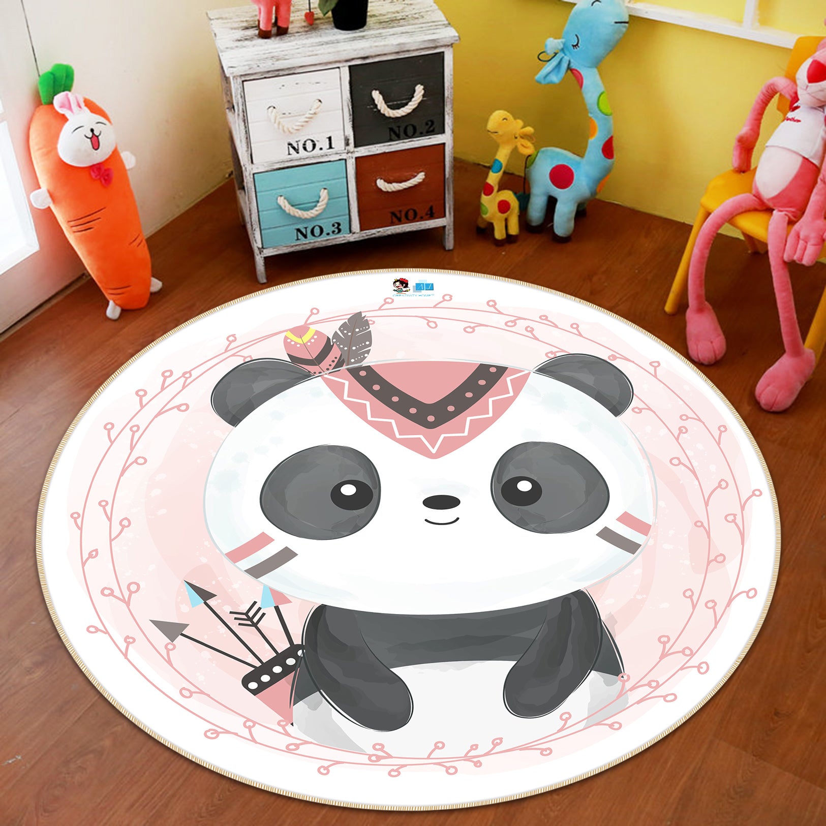 3D Cartoon Panda 74213 Round Non Slip Rug Mat