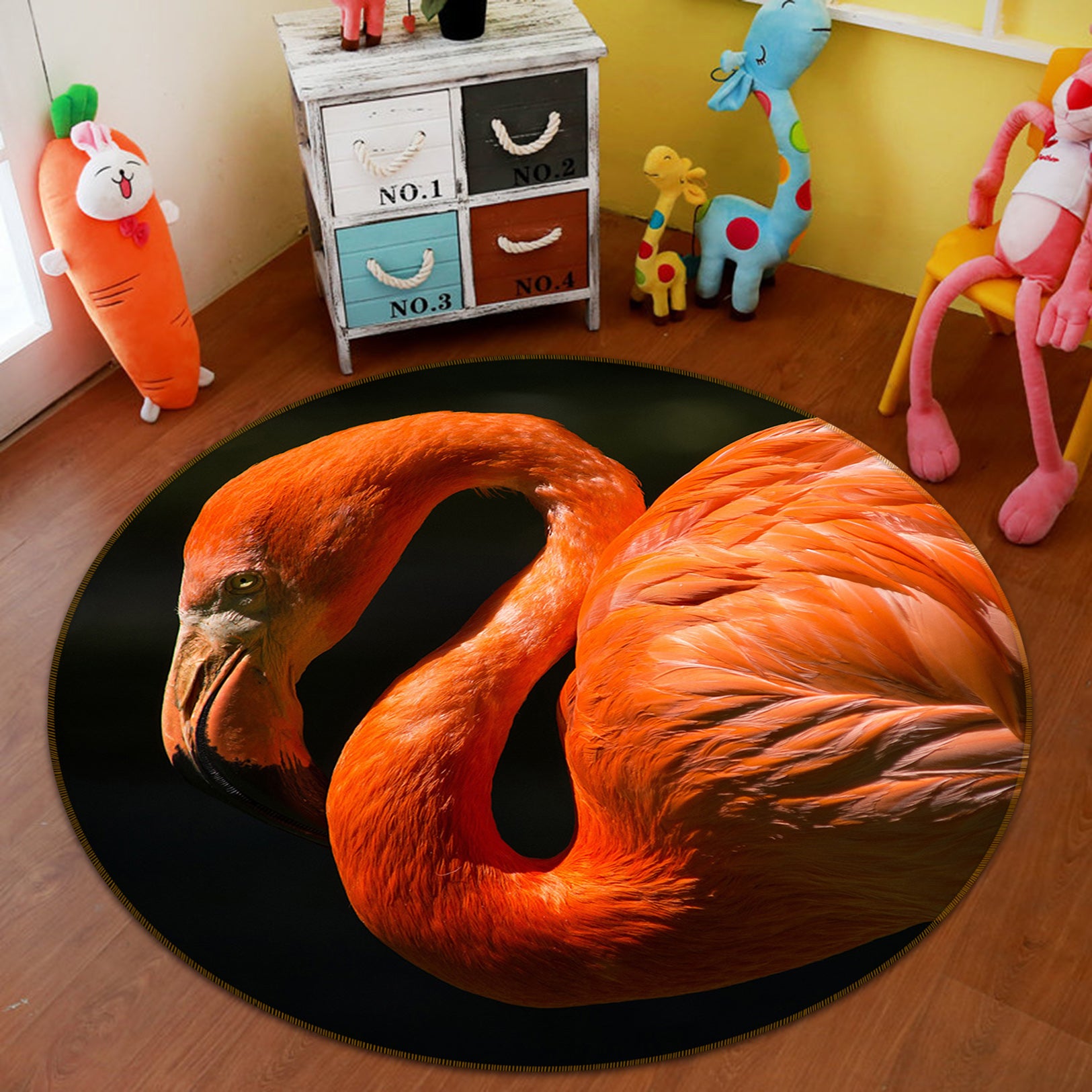 3D Flamingo 82192 Animal Round Non Slip Rug Mat