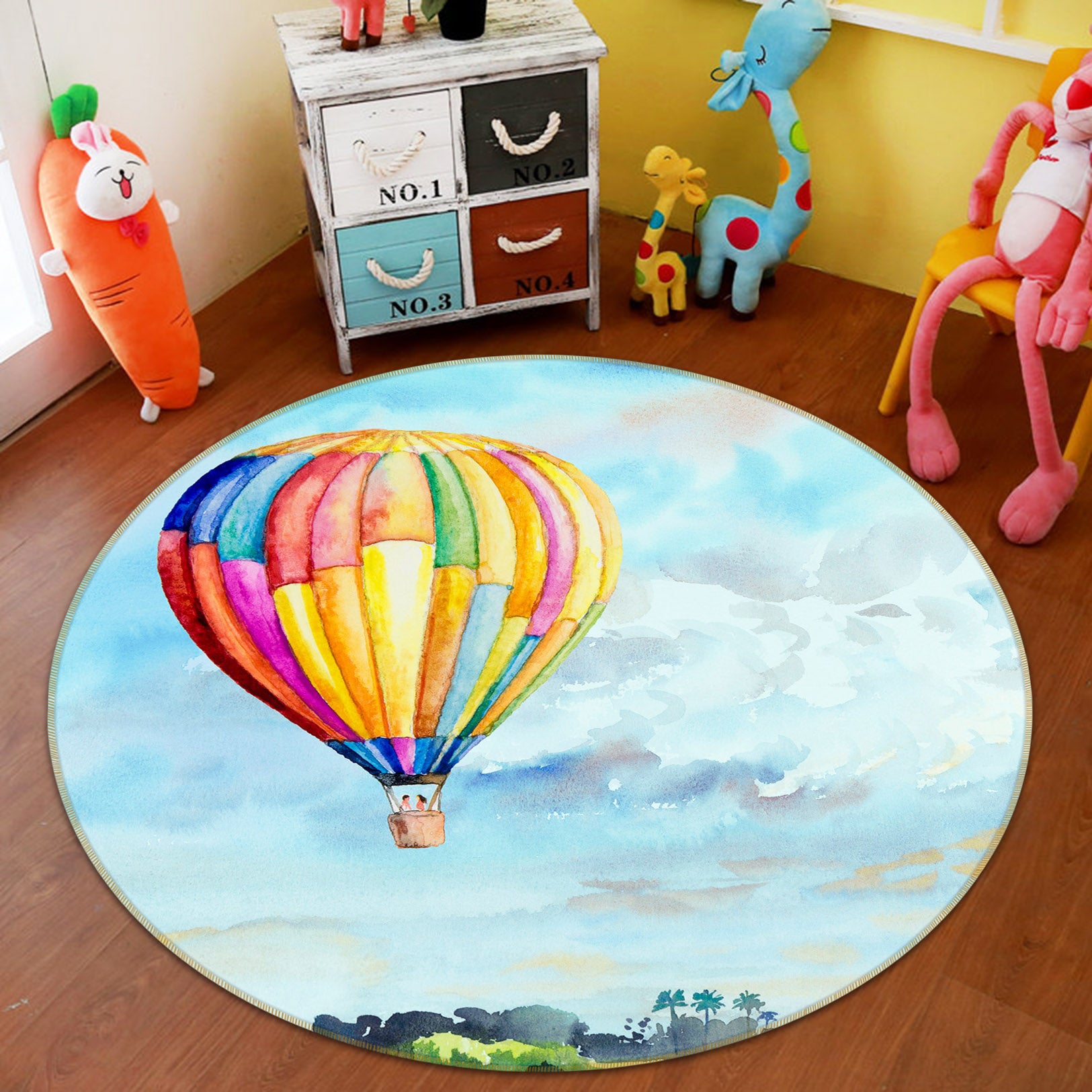 3D Hot Air Balloon 71235 Round Non Slip Rug Mat