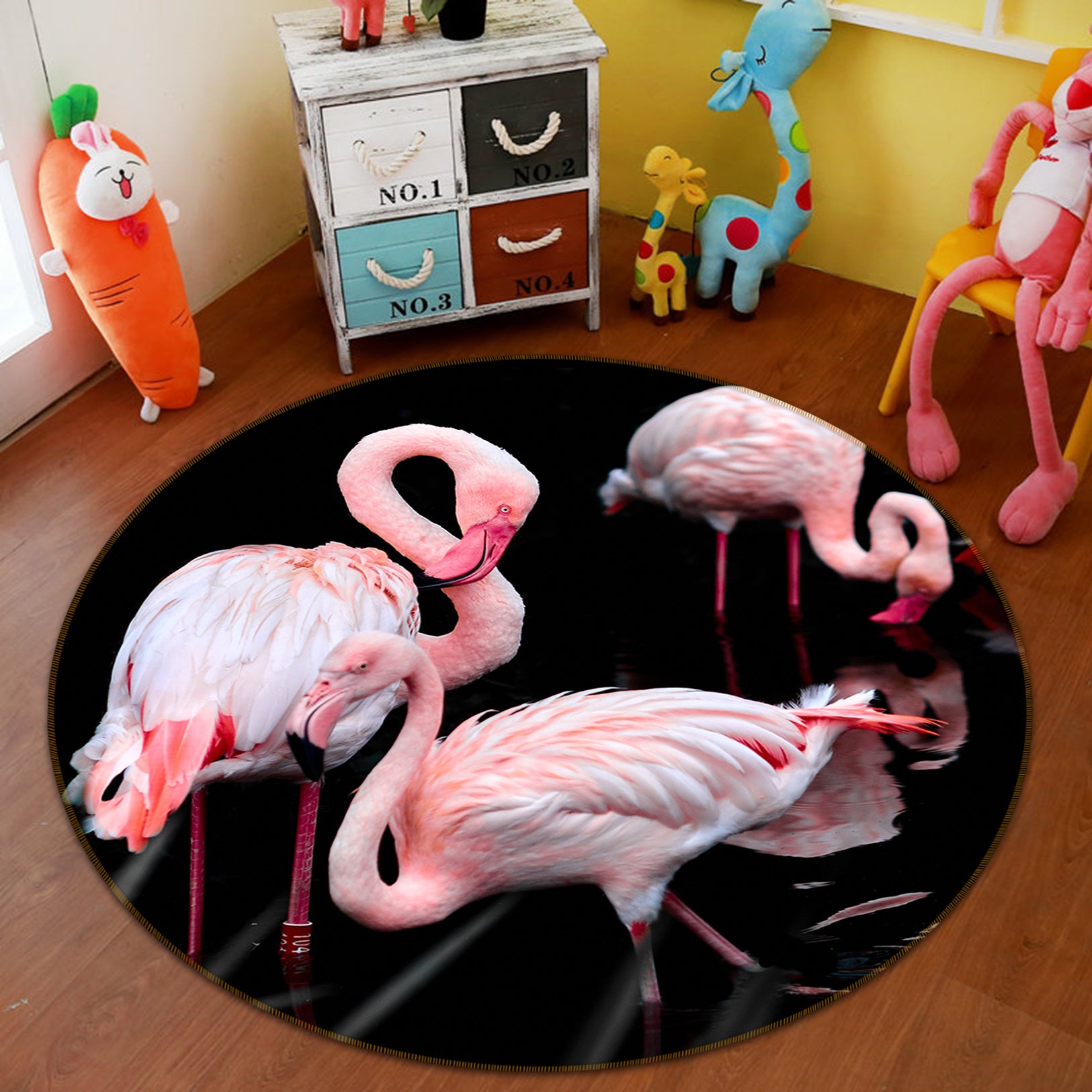 3D Pink Flamingo 82263 Animal Round Non Slip Rug Mat