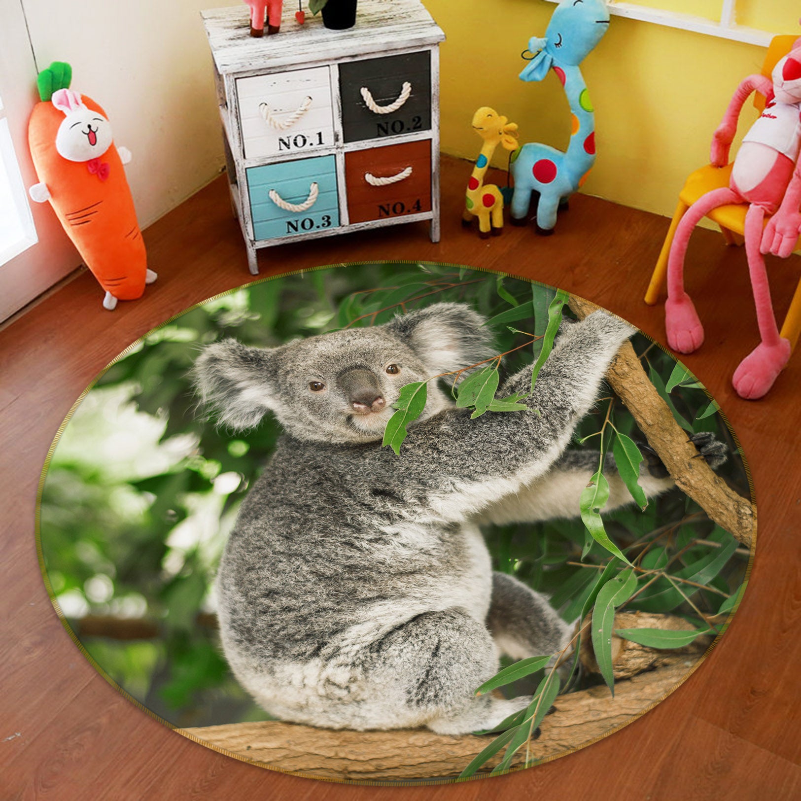 3D Koala Tree 37190 Animal Round Non Slip Rug Mat