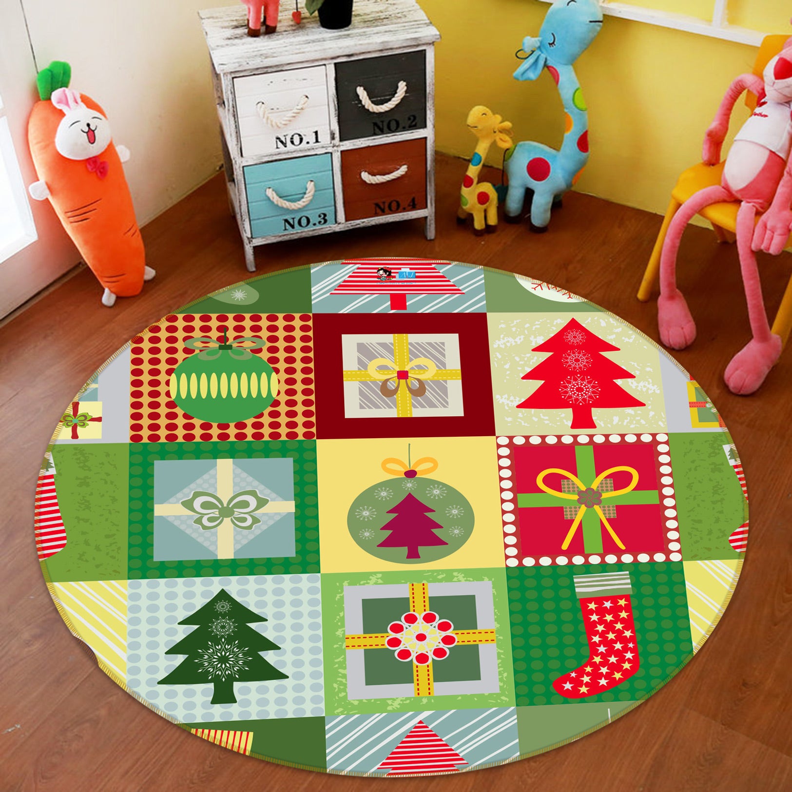 3D Tree Sock 54073 Christmas Round Non Slip Rug Mat Xmas