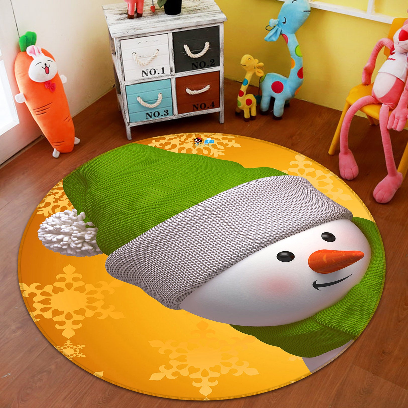 3D Snowman 54128 Christmas Round Non Slip Rug Mat Xmas