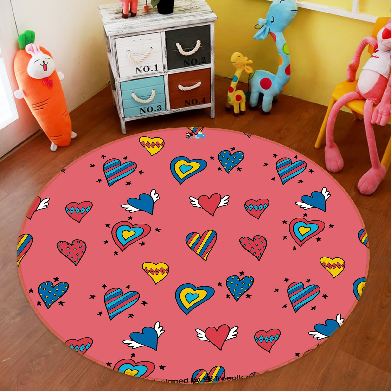 3D Color Heart Pattern 81256 Round Non Slip Rug Mat