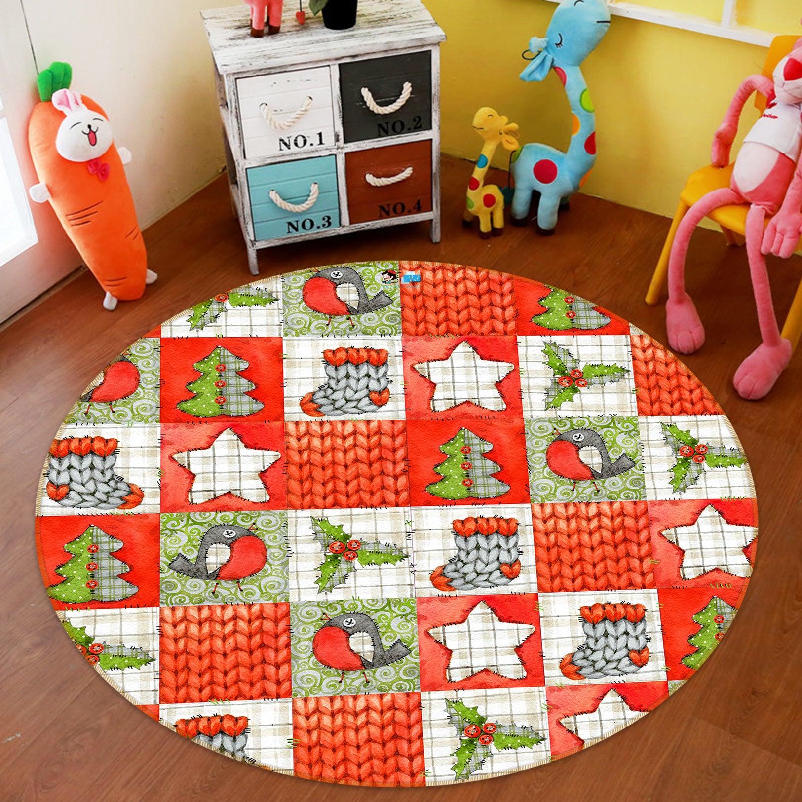 3D Socks Tree Star Lattice 54033 Christmas Round Non Slip Rug Mat Xmas