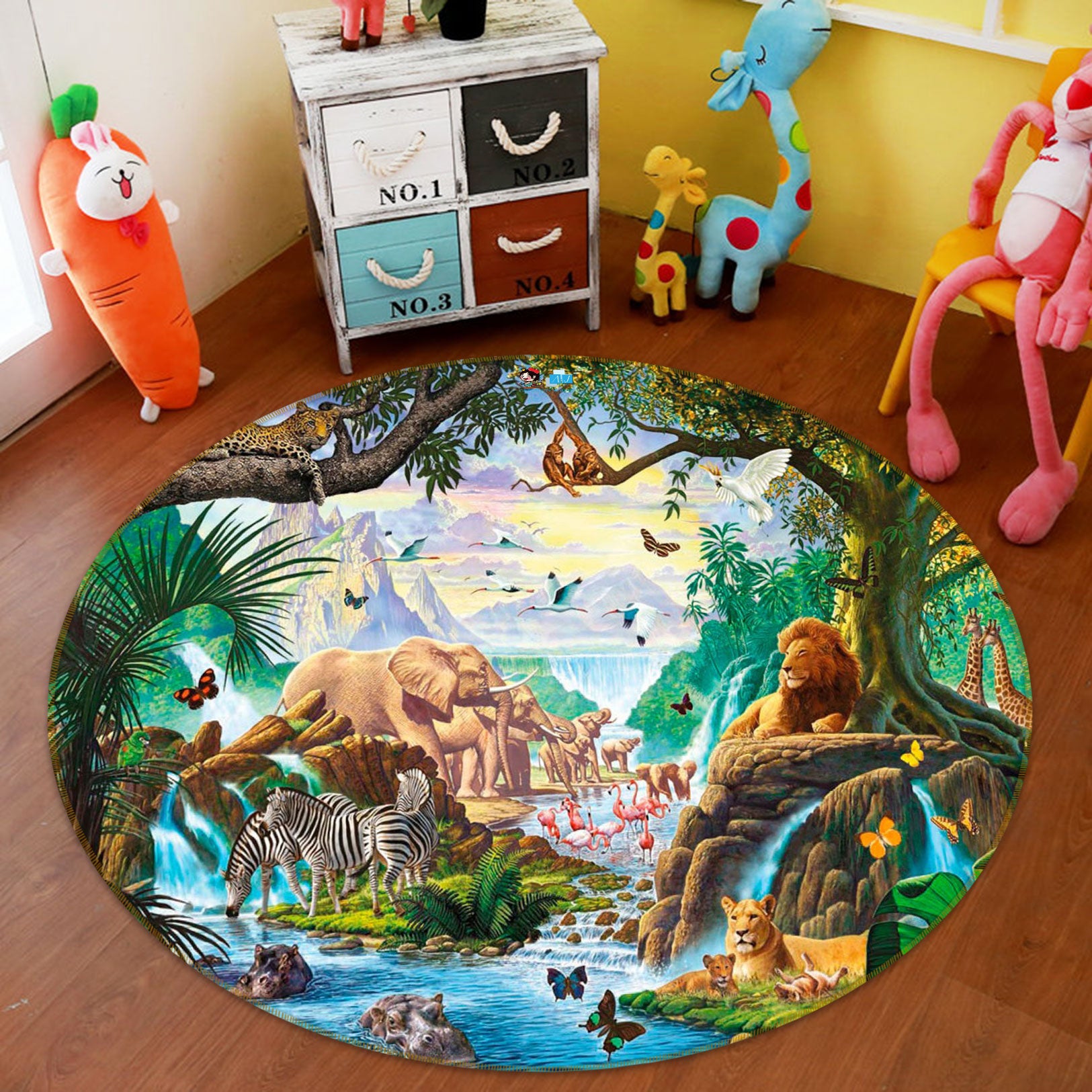 3D Forest Animals 72259 Round Non Slip Rug Mat