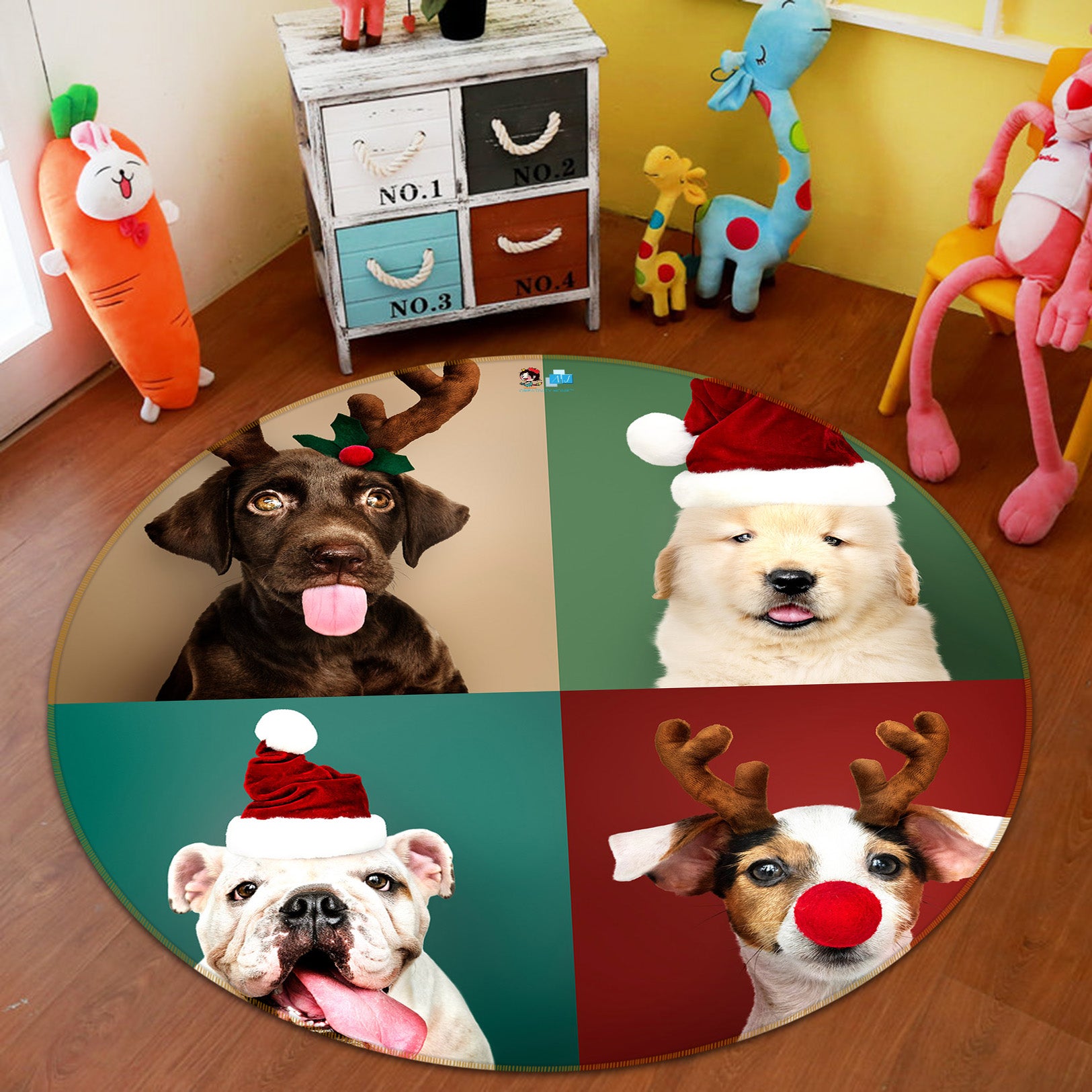3D Dog 54110 Christmas Round Non Slip Rug Mat Xmas