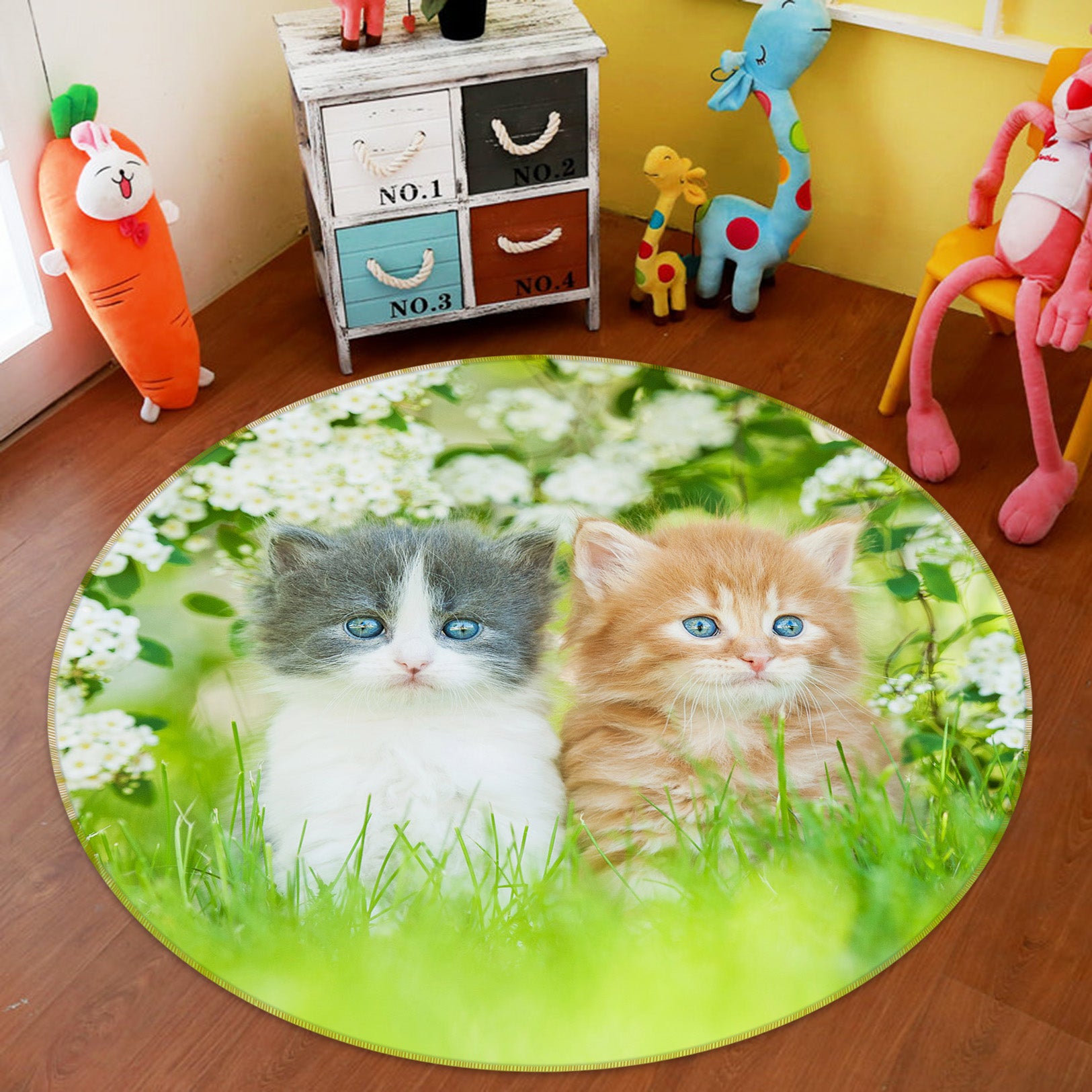 3D Two Kittens 29105 Round Non Slip Rug Mat