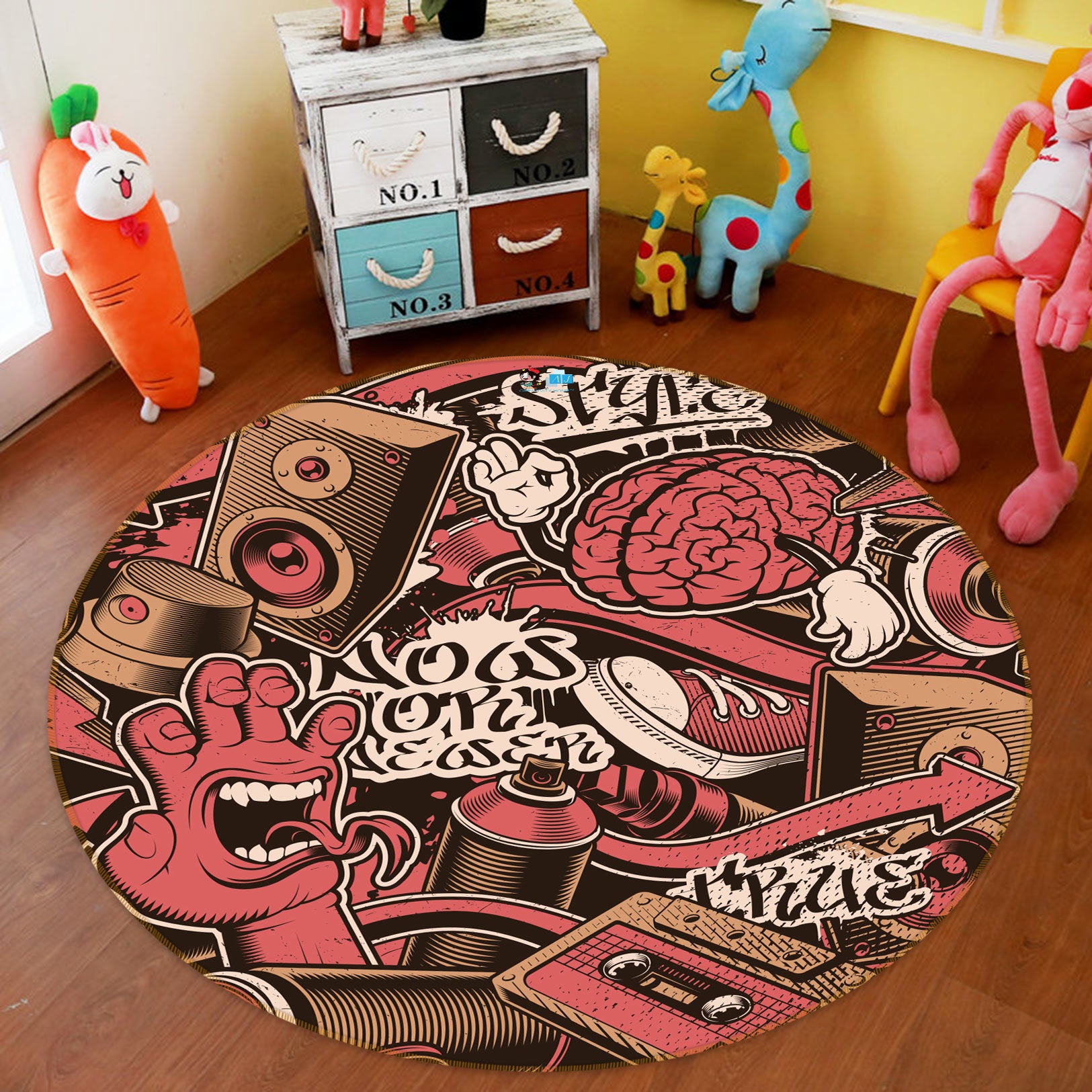 3D Doodle Pattern 81152 Round Non Slip Rug Mat