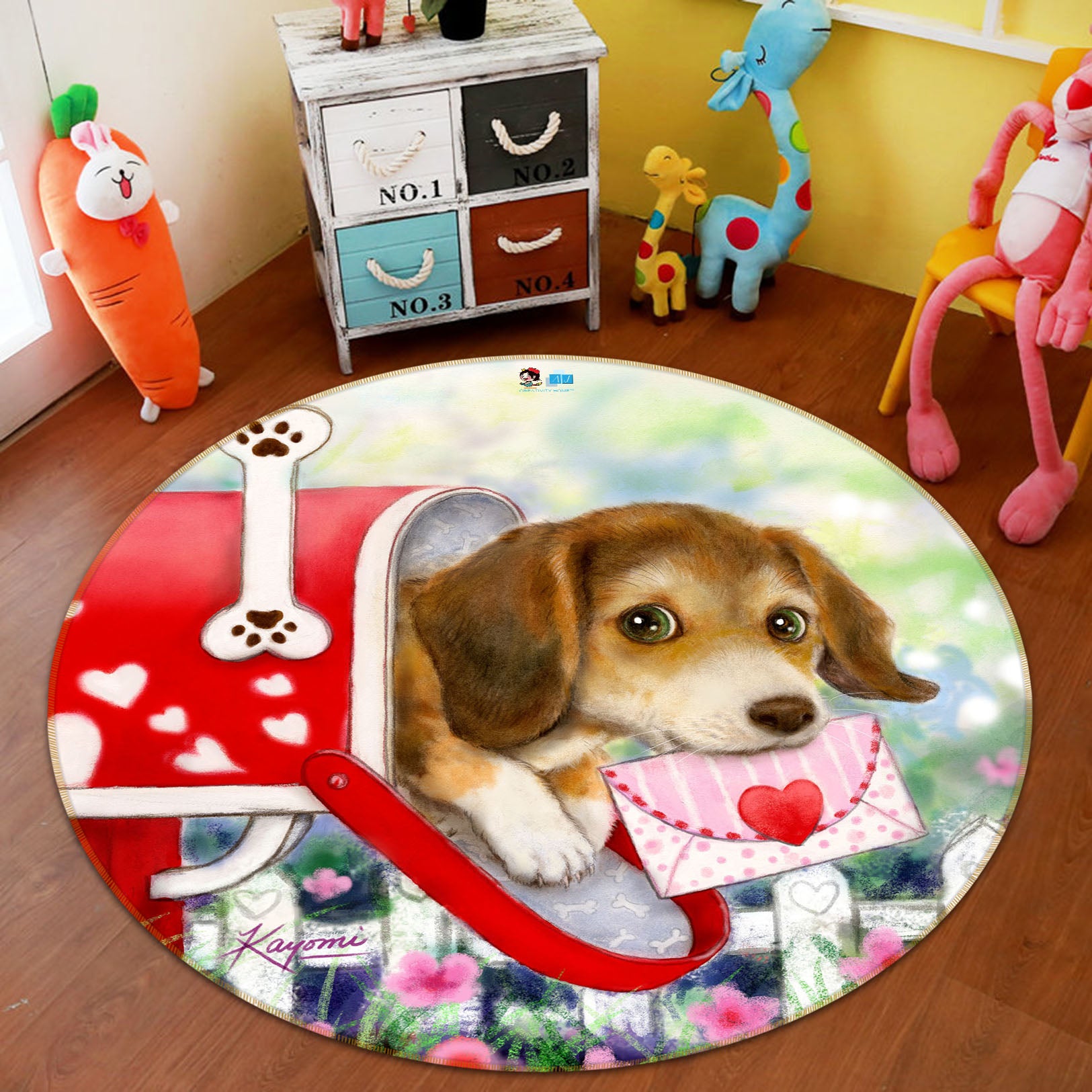 3D Dog Letter 6053 Kayomi Harai Rug Round Non Slip Rug Mat