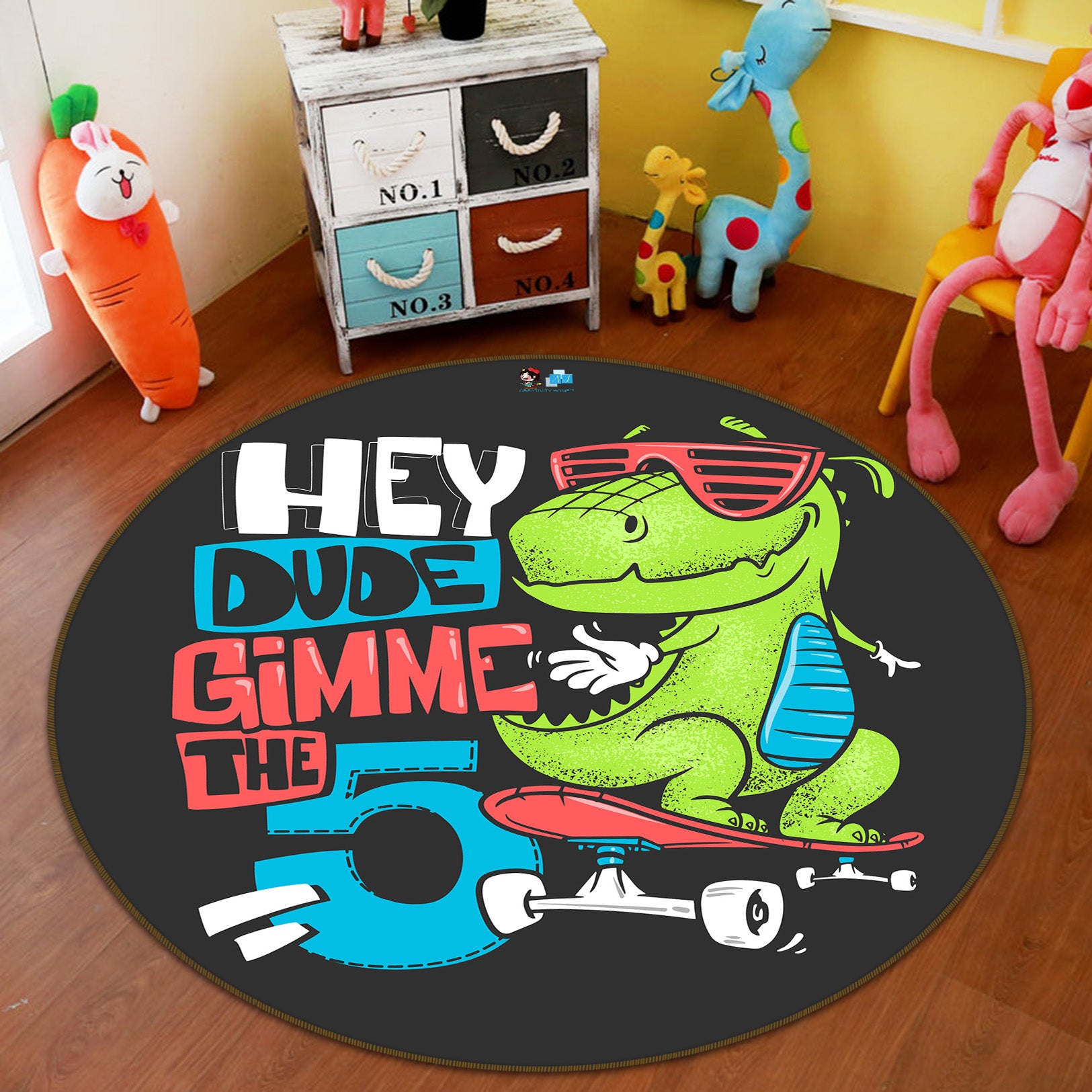 3D Skateboard Dinosaur 75015 Round Non Slip Rug Mat