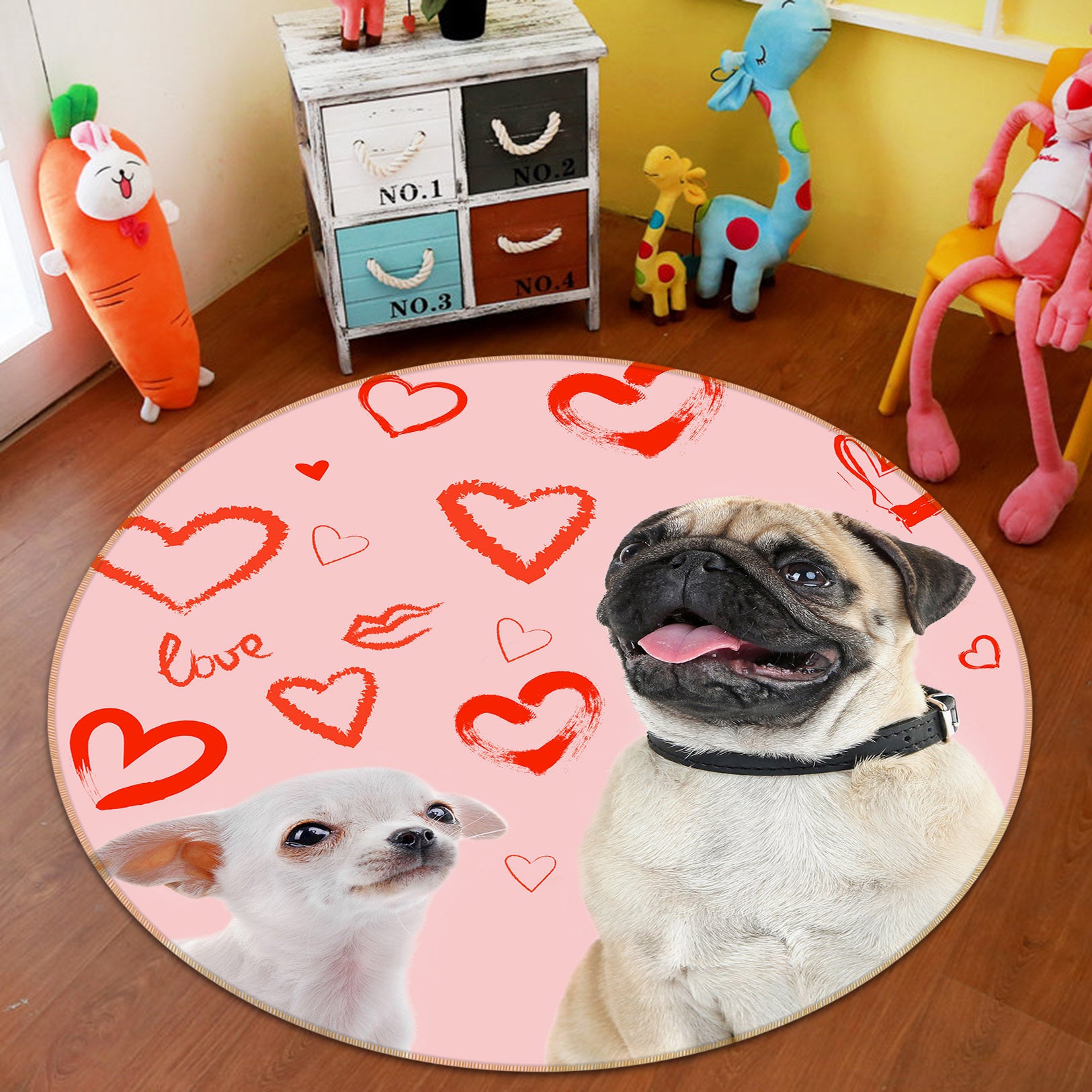 3D Heart Dog 29005 Round Non Slip Rug Mat