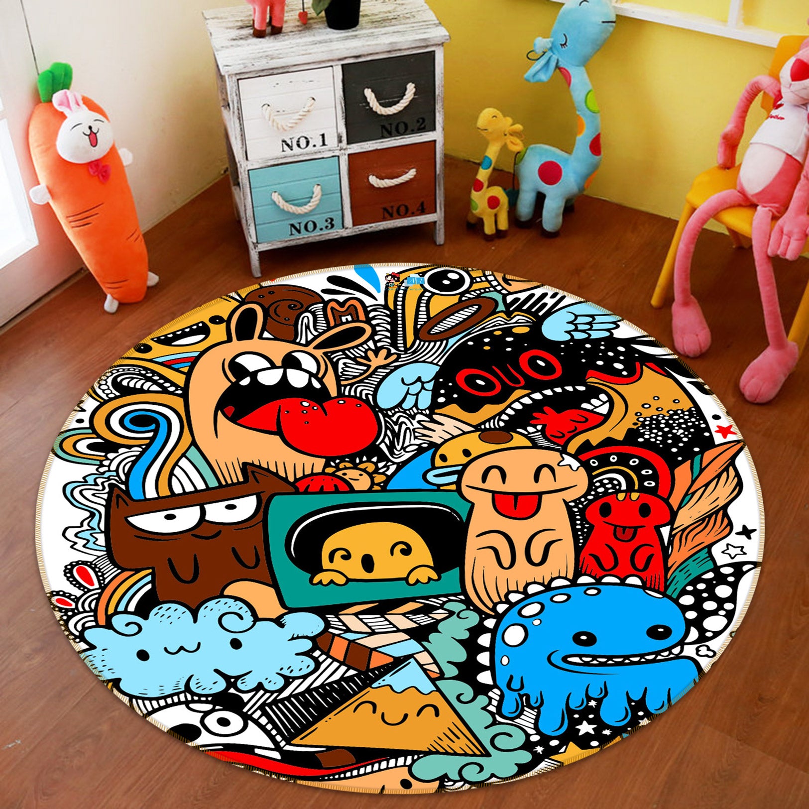 3D Cartoon Little Colorful Monster 81208 Round Non Slip Rug Mat