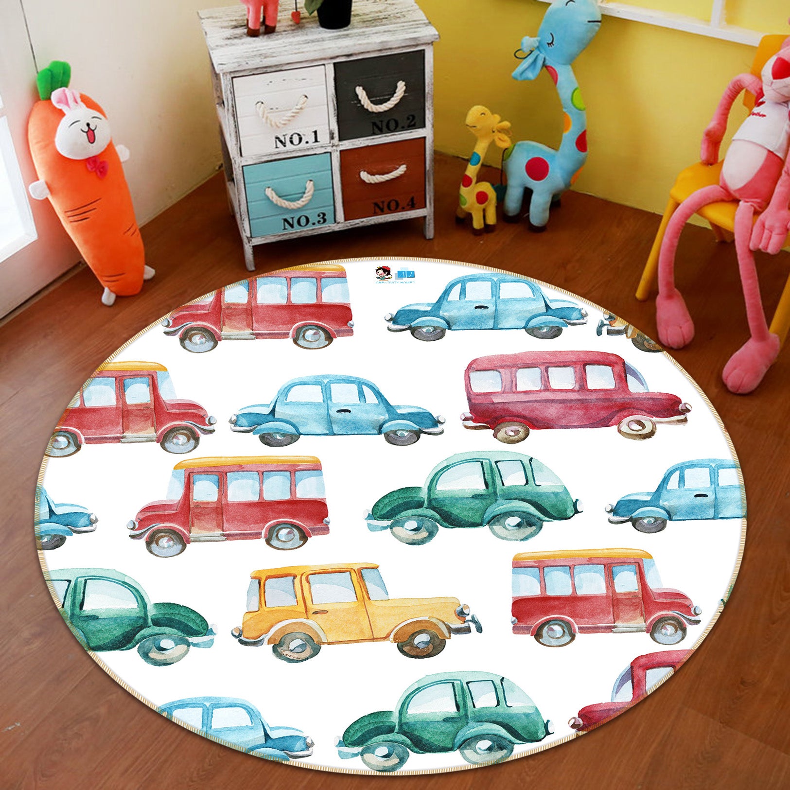 3D Color Car 64139 Round Non Slip Rug Mat