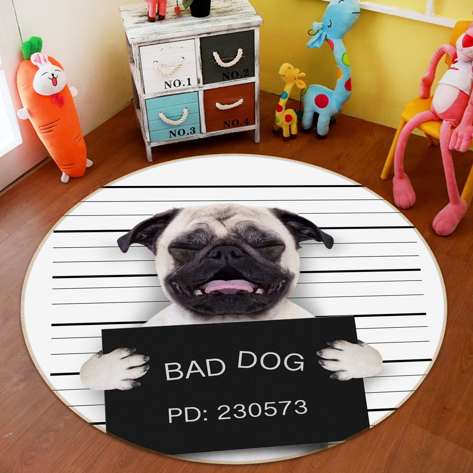 3D Pug Dog 29081 Round Non Slip Rug Mat