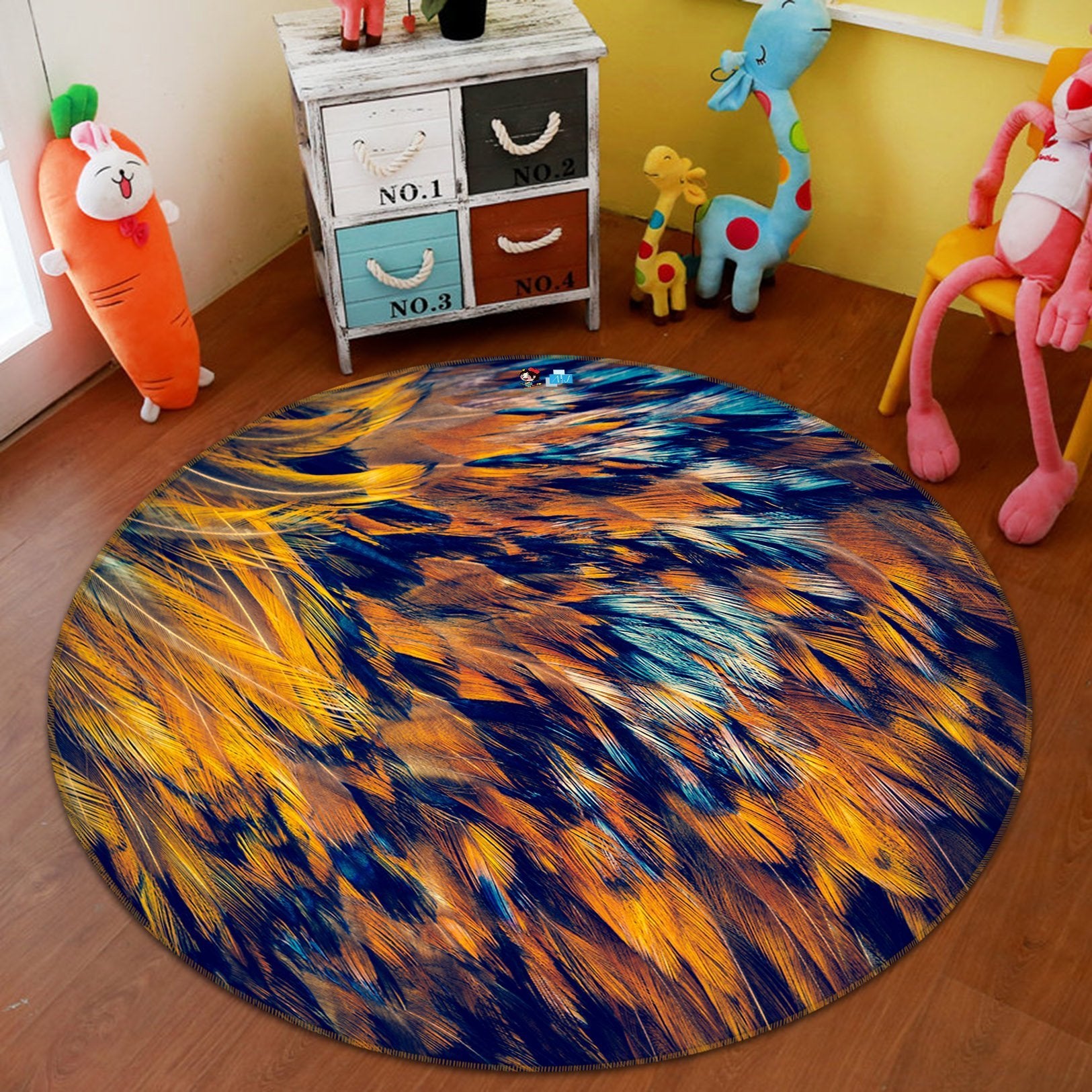 3D Orange Feather 6732 Round Non Slip Rug Mat Mat AJ Creativity Home 