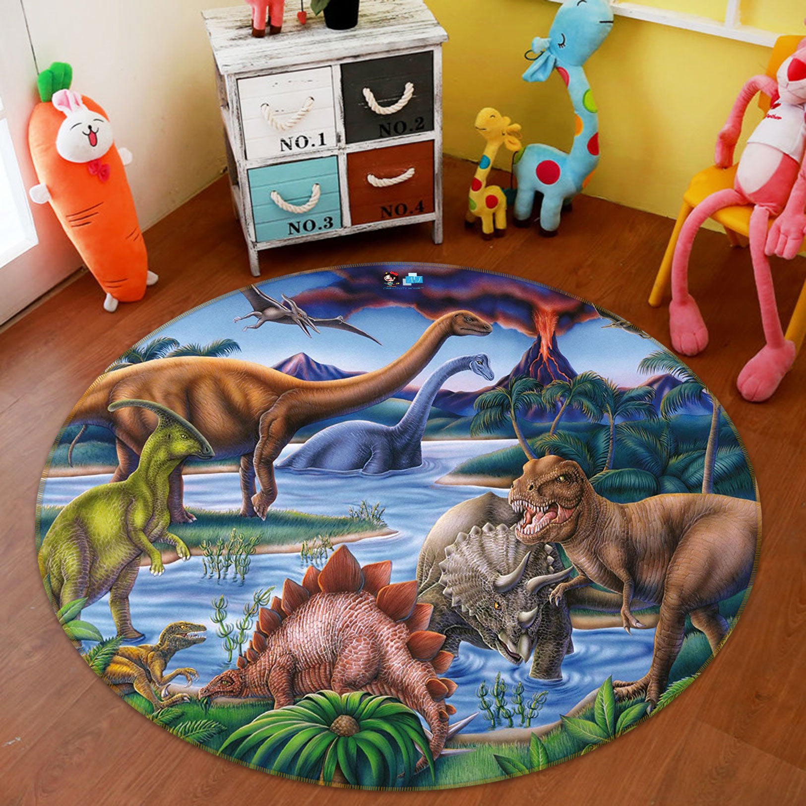 3D Dinosaur 72258 Round Non Slip Rug Mat