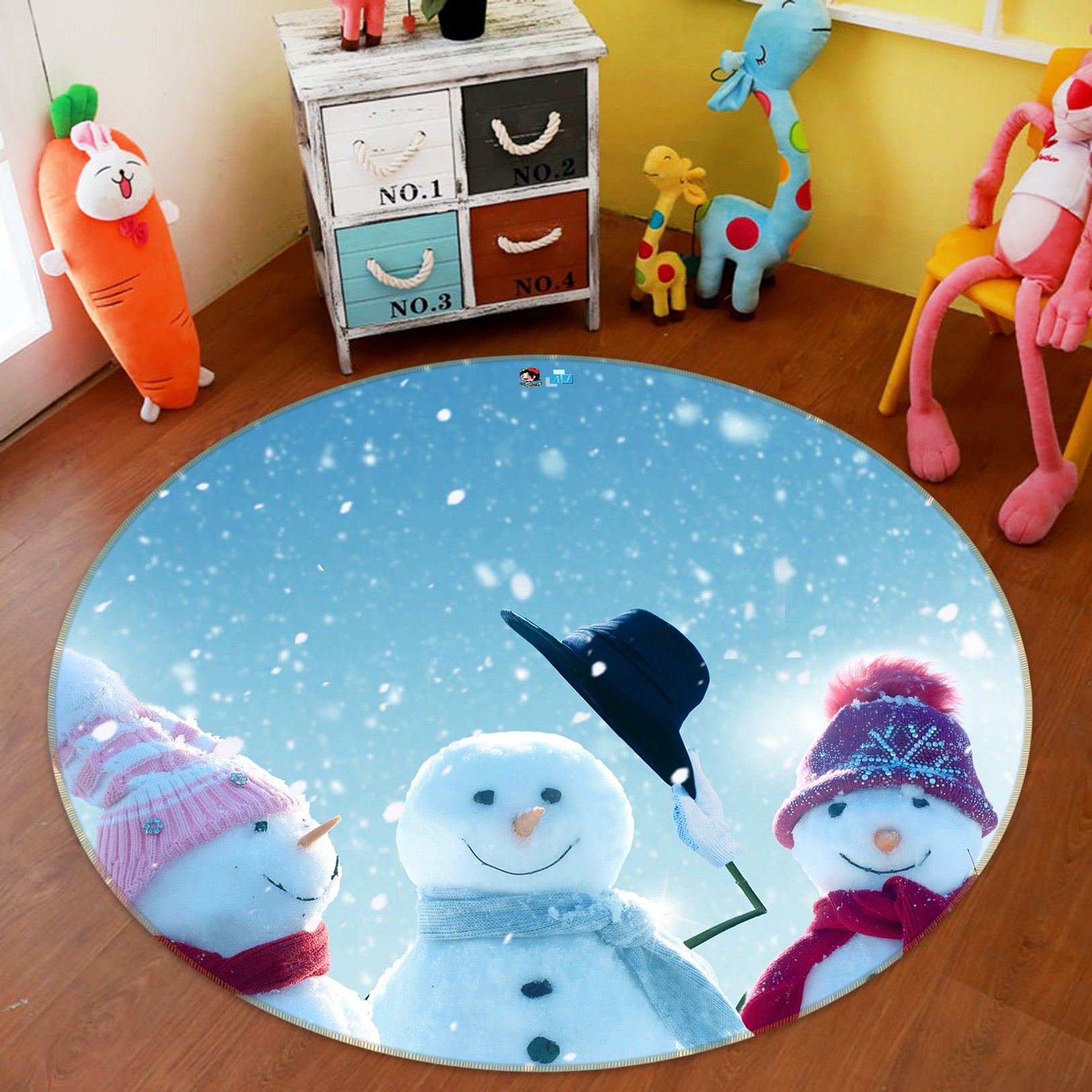 3D Snowman 54051 Christmas Round Non Slip Rug Mat Xmas