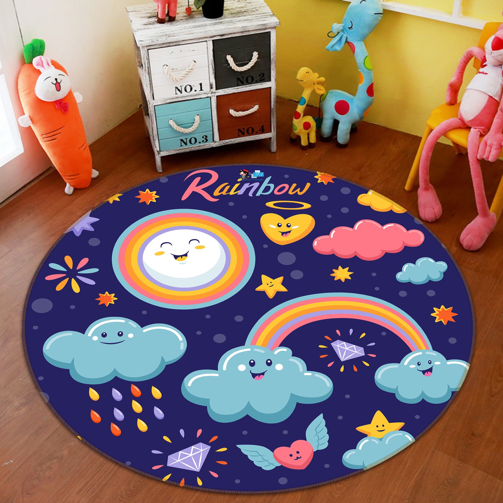 3D Rainbow Clouds 75022 Round Non Slip Rug Mat