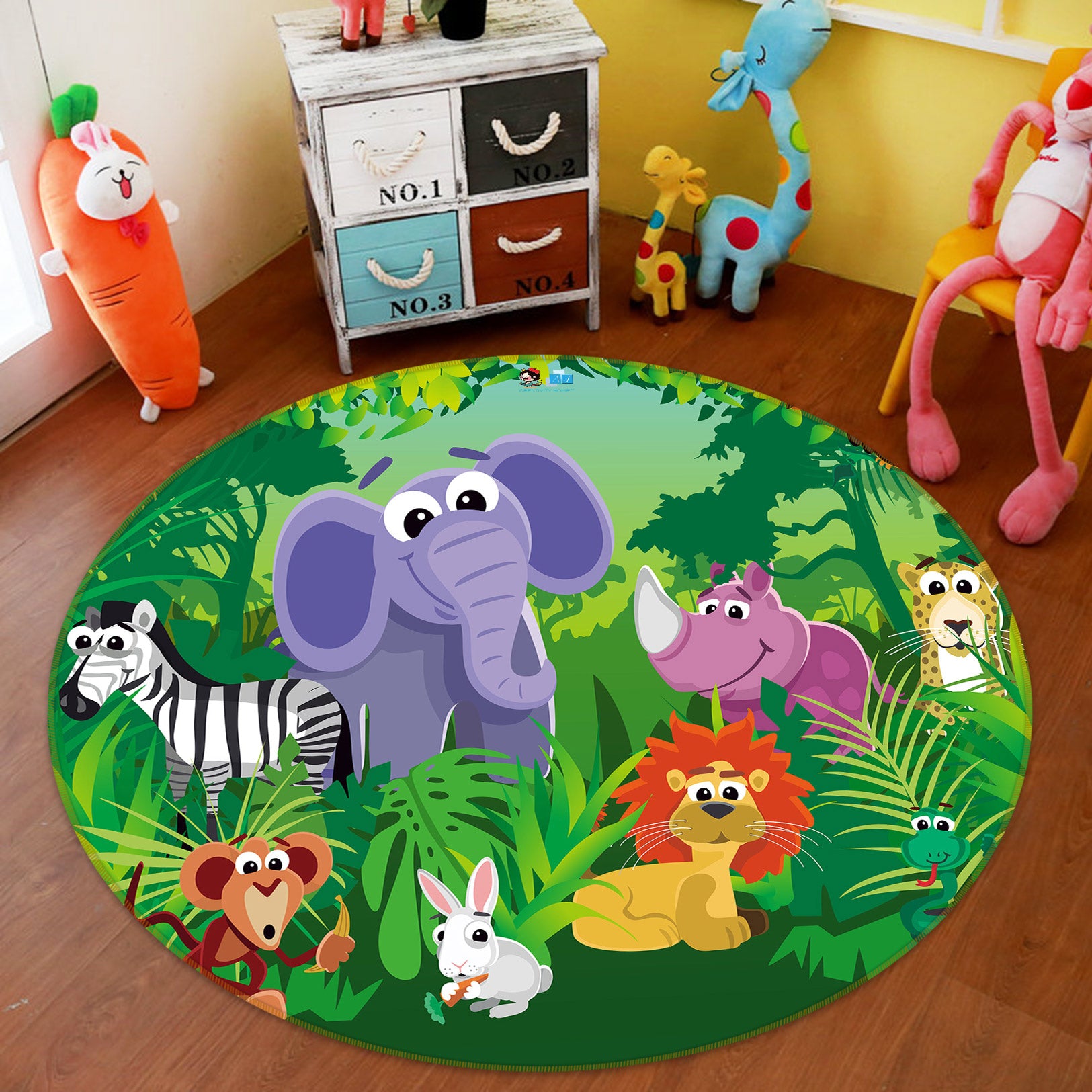 3D Cartoon Forest Animals 80272 Round Non Slip Rug Mat