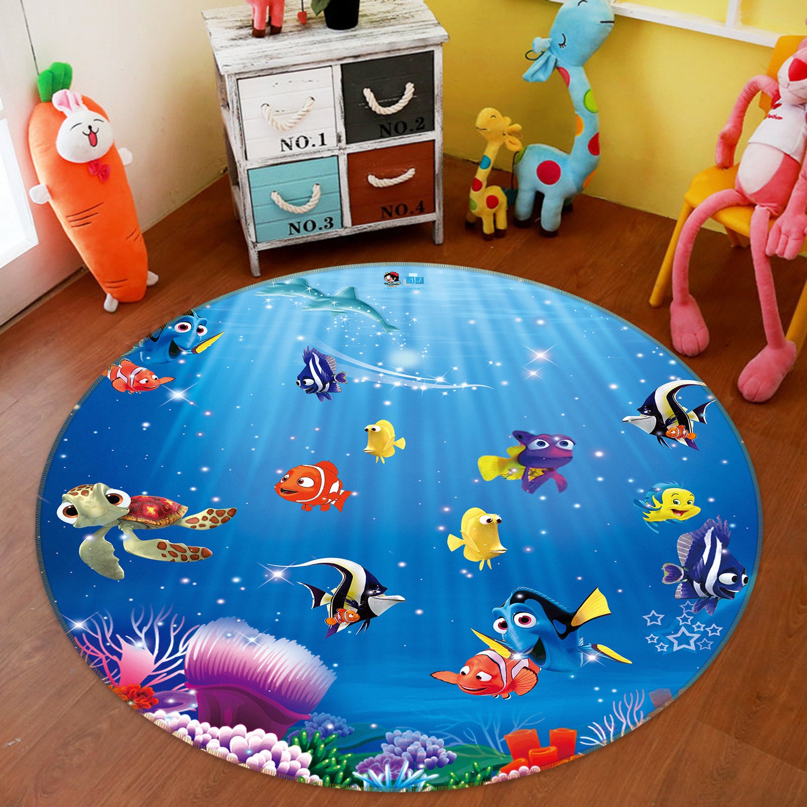3D Sea Bottom Fish 72240 Round Non Slip Rug Mat