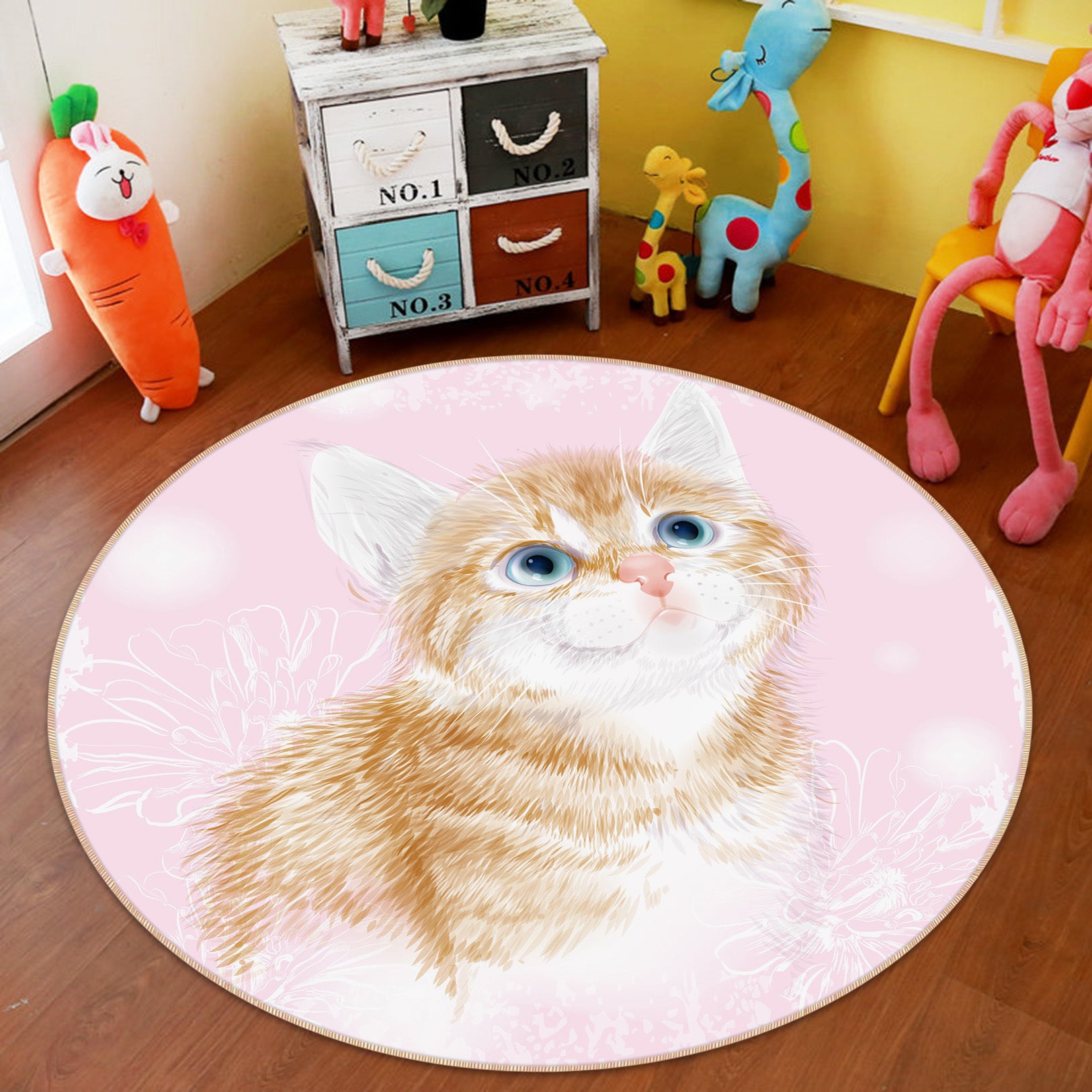 3D Orange Cat 29066 Round Non Slip Rug Mat