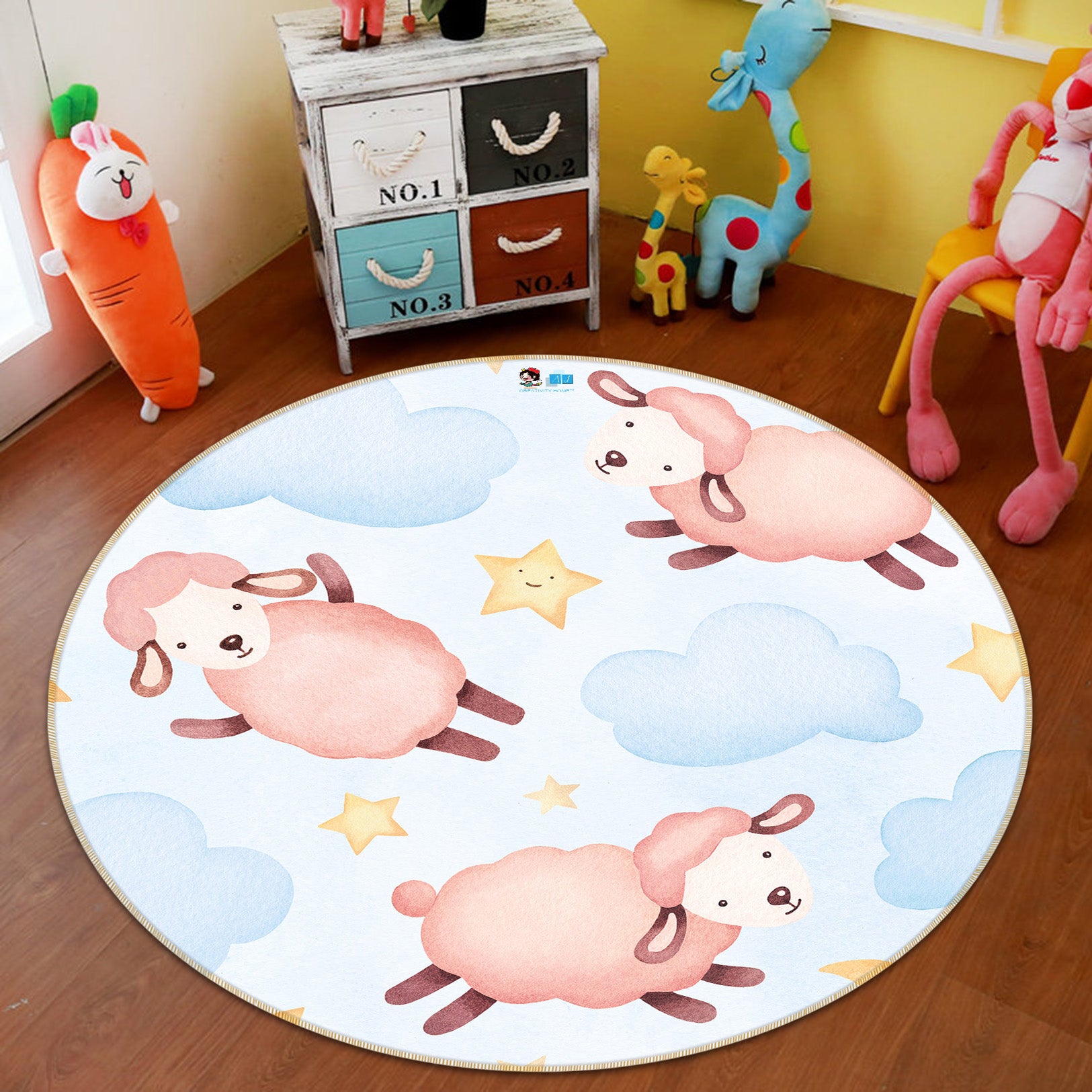 3D Sheep Clouds 64154 Round Non Slip Rug Mat