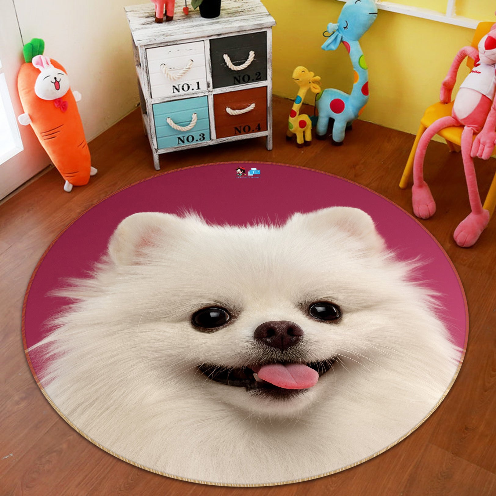 3D White Dog 74162 Round Non Slip Rug Mat