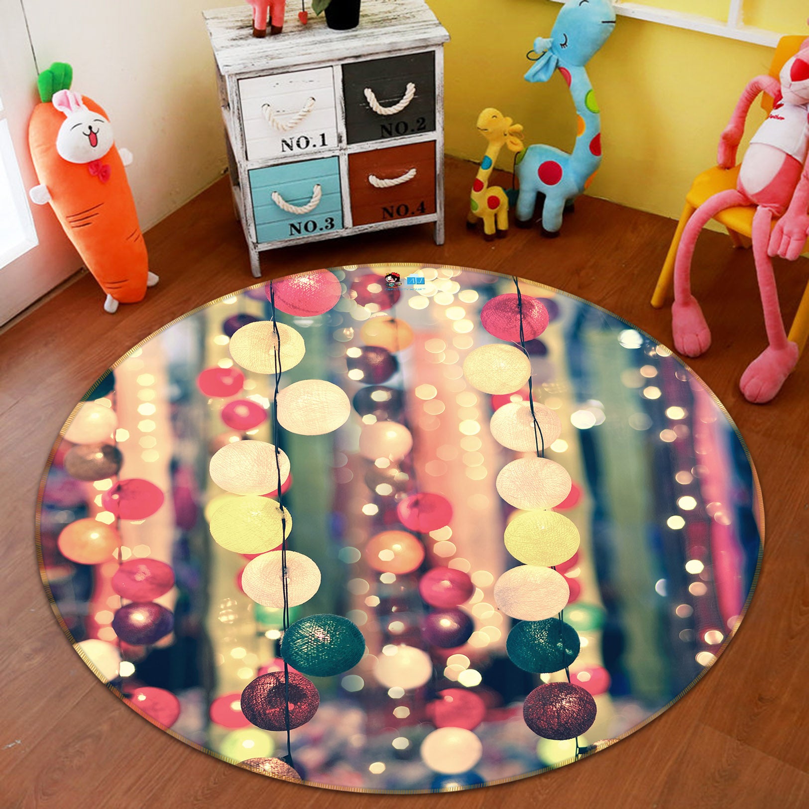 3D Color Ball Pendant 54131 Christmas Round Non Slip Rug Mat Xmas