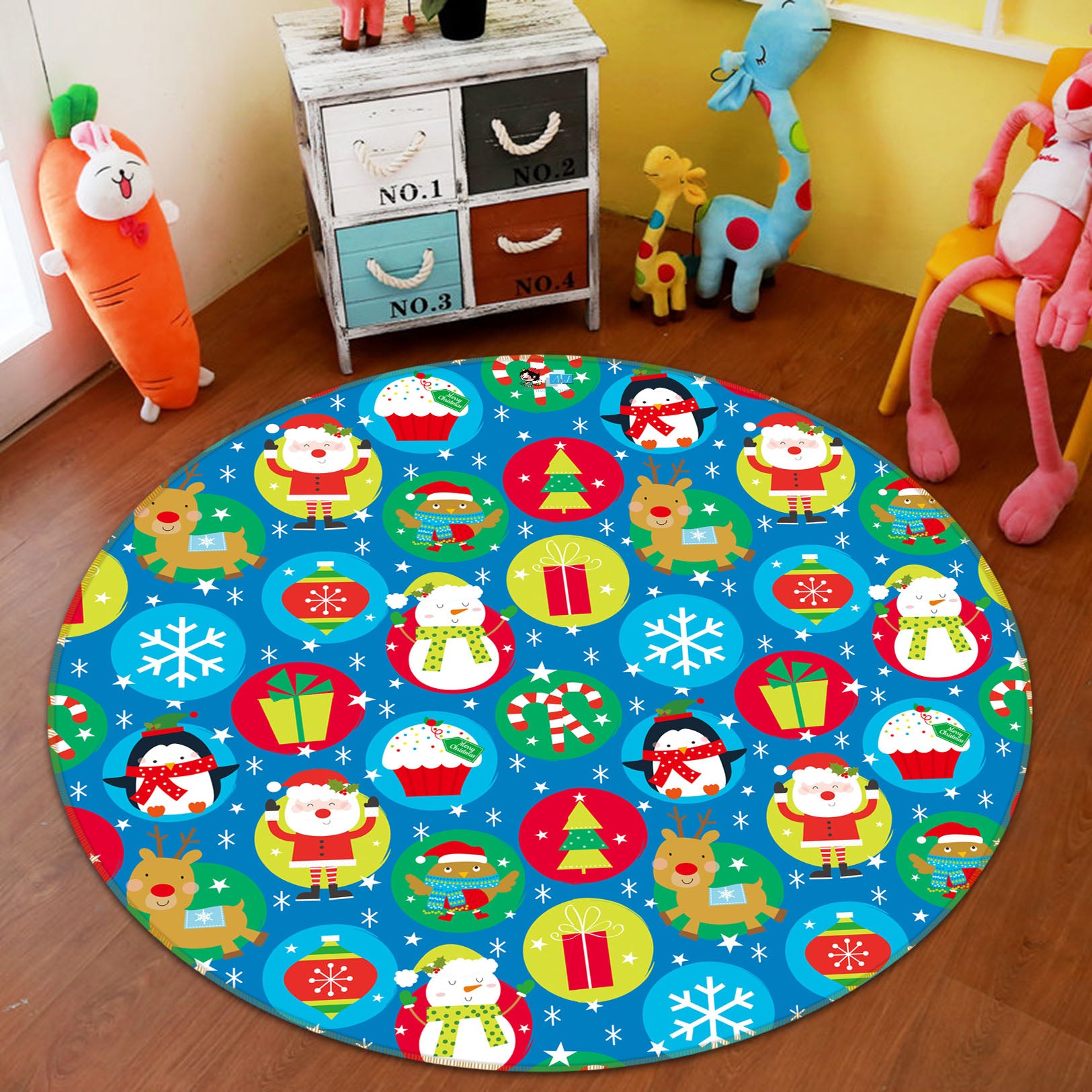 3D Snowman Penguin Circle Pattern 54200 Christmas Round Non Slip Rug Mat Xmas